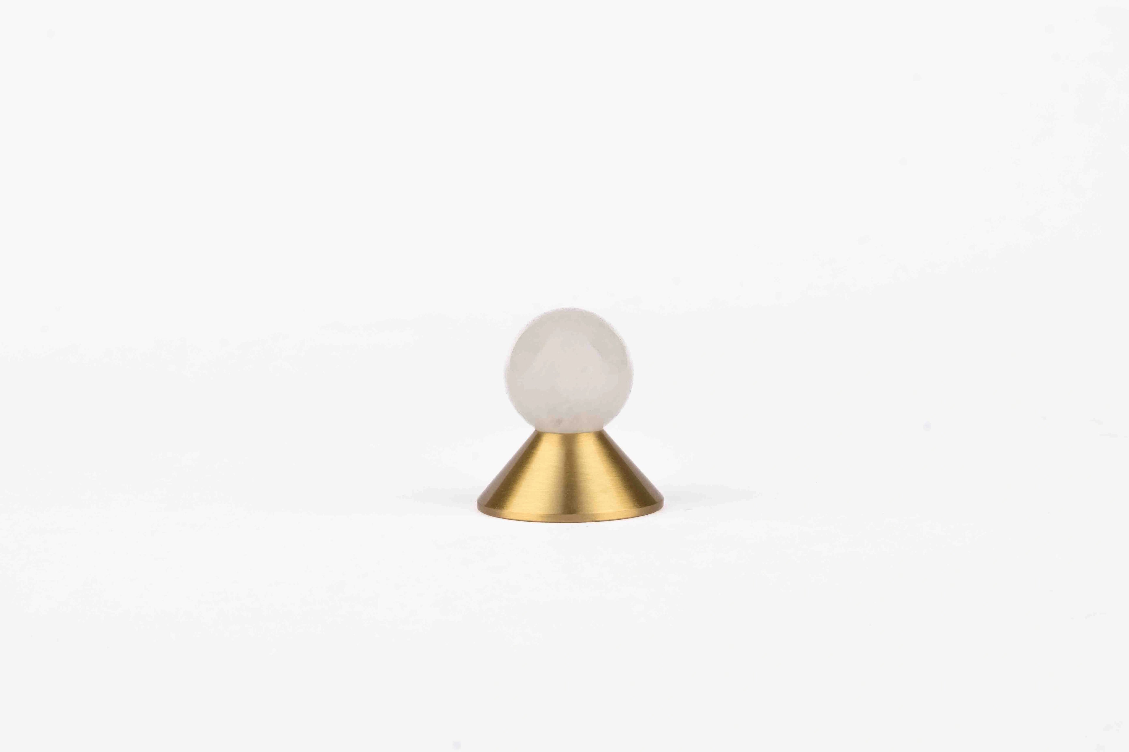 Crystal and brass round cabinet knob in green finish by Mantara, model Astro Knob with C-0021.