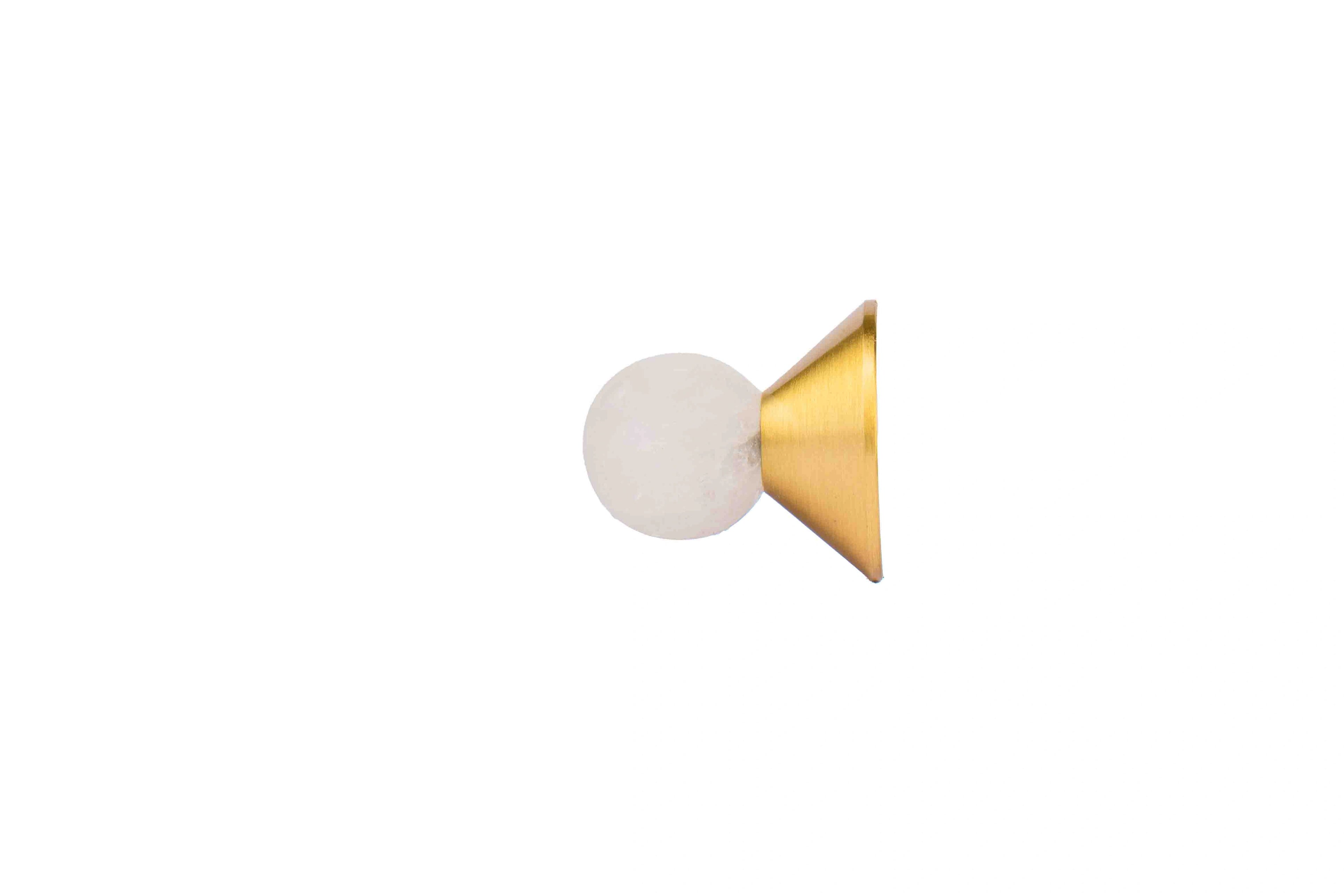 Crystal and brass round cabinet knob in green finish by Mantara, model Astro Knob with C-0021.
