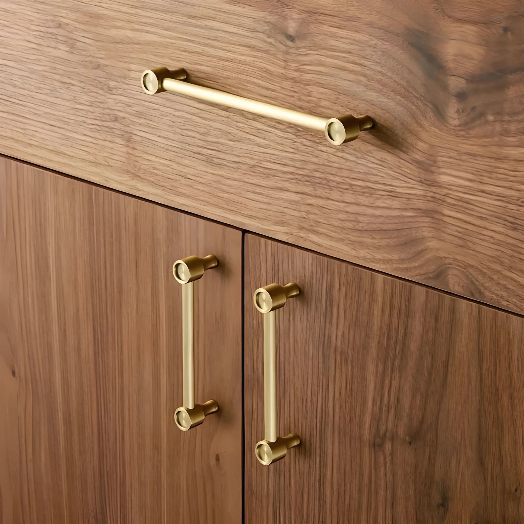 Brass pull handle in brushed gold finish by Mantara, for kitchen cabinets or wardrobes, model Aurelia Handle B-0108.