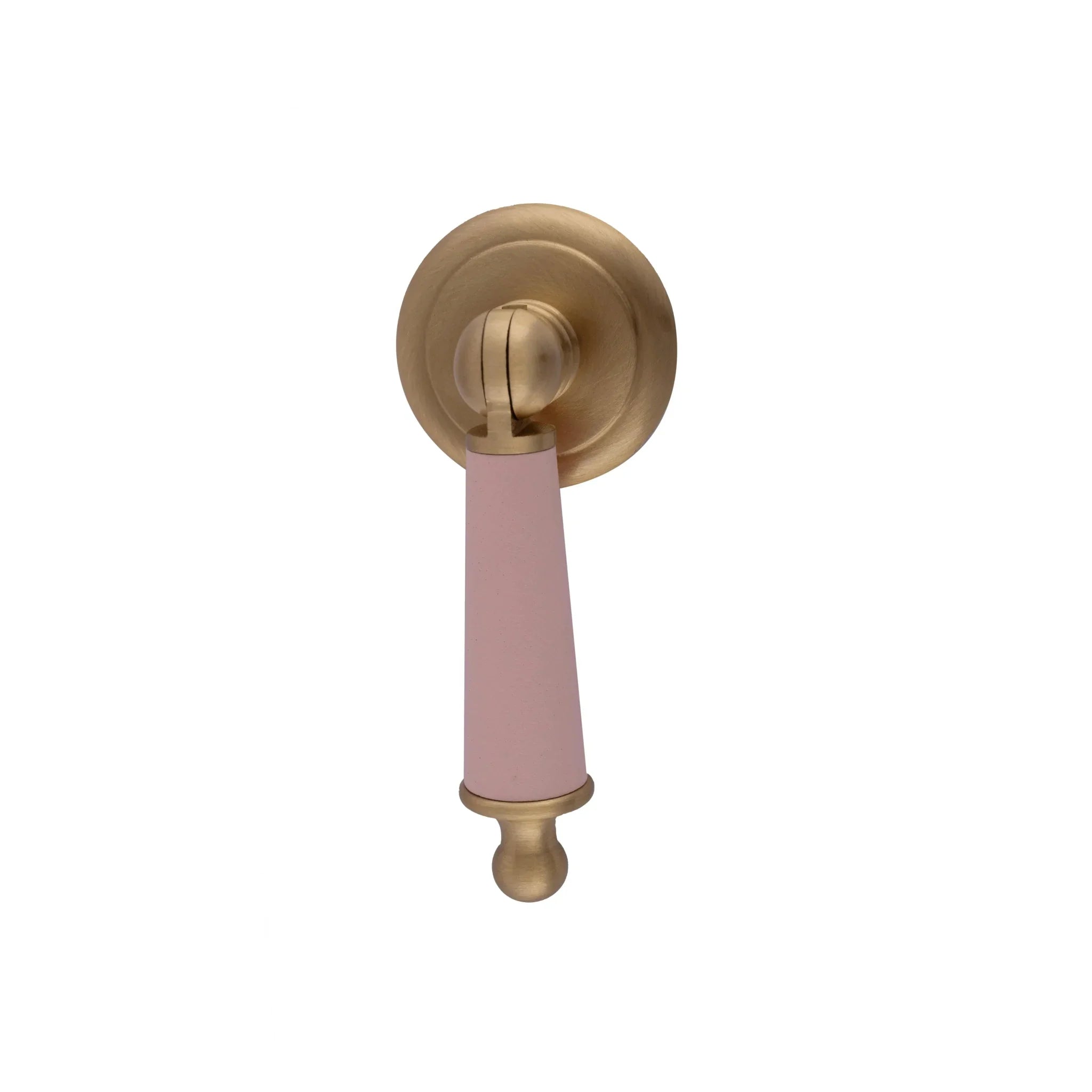 Leather and brass drop knob in brown finish by Mantara, model Austere Drop Knob with L-0009.