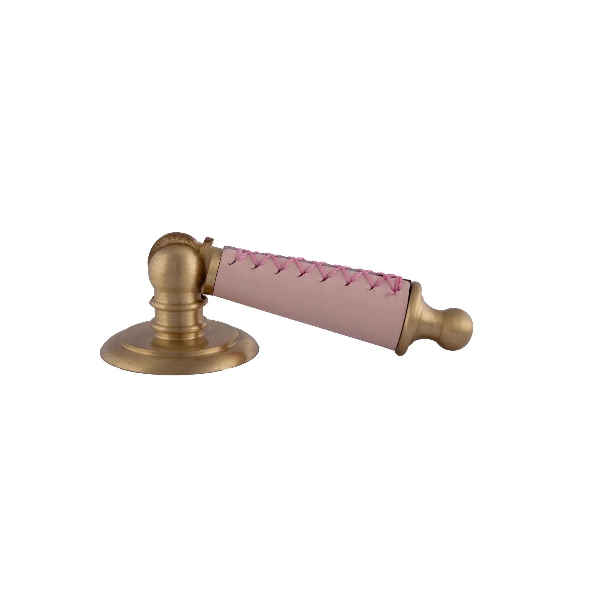 Leather and brass drop knob in brown finish by Mantara, model Austere Drop Knob with L-0009.