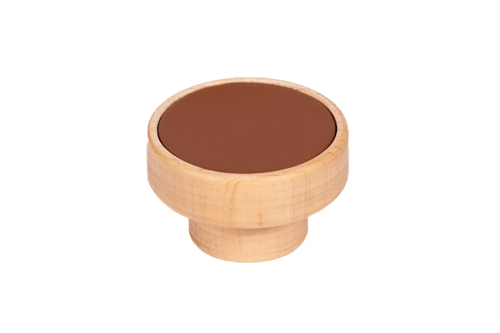 Wood round knob in beech and walnut finish by Mantara W-0040, suitable for drawers, bathroom, kids room knob.