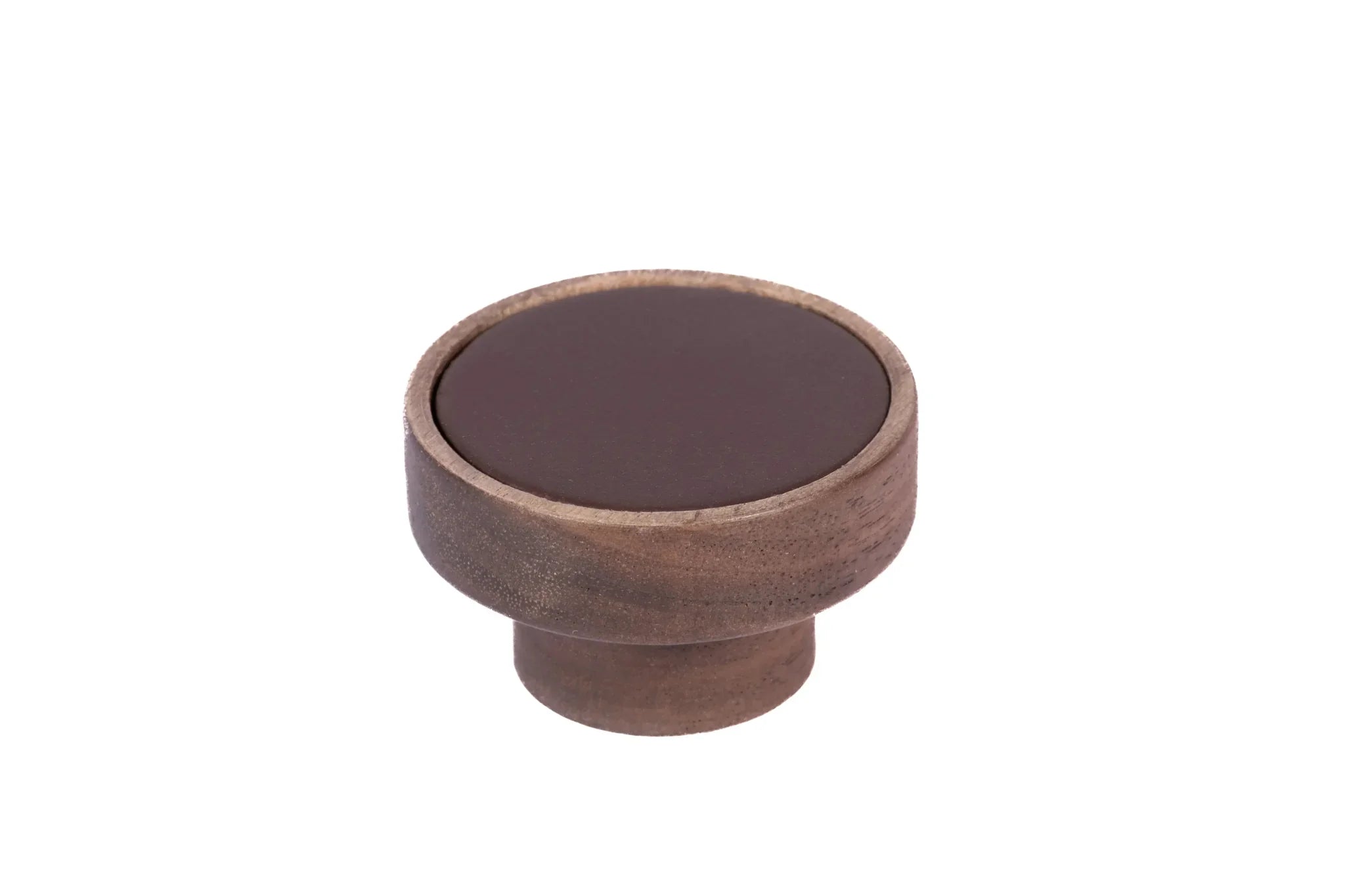 Wood round knob in beech and walnut finish by Mantara W-0040, suitable for drawers, bathroom, kids room knob.