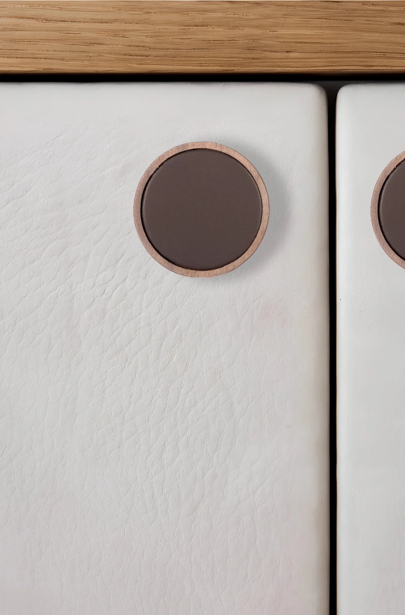 Wood round knob in beech and walnut finish by Mantara W-0040, suitable for drawers, bathroom, kids room knob.