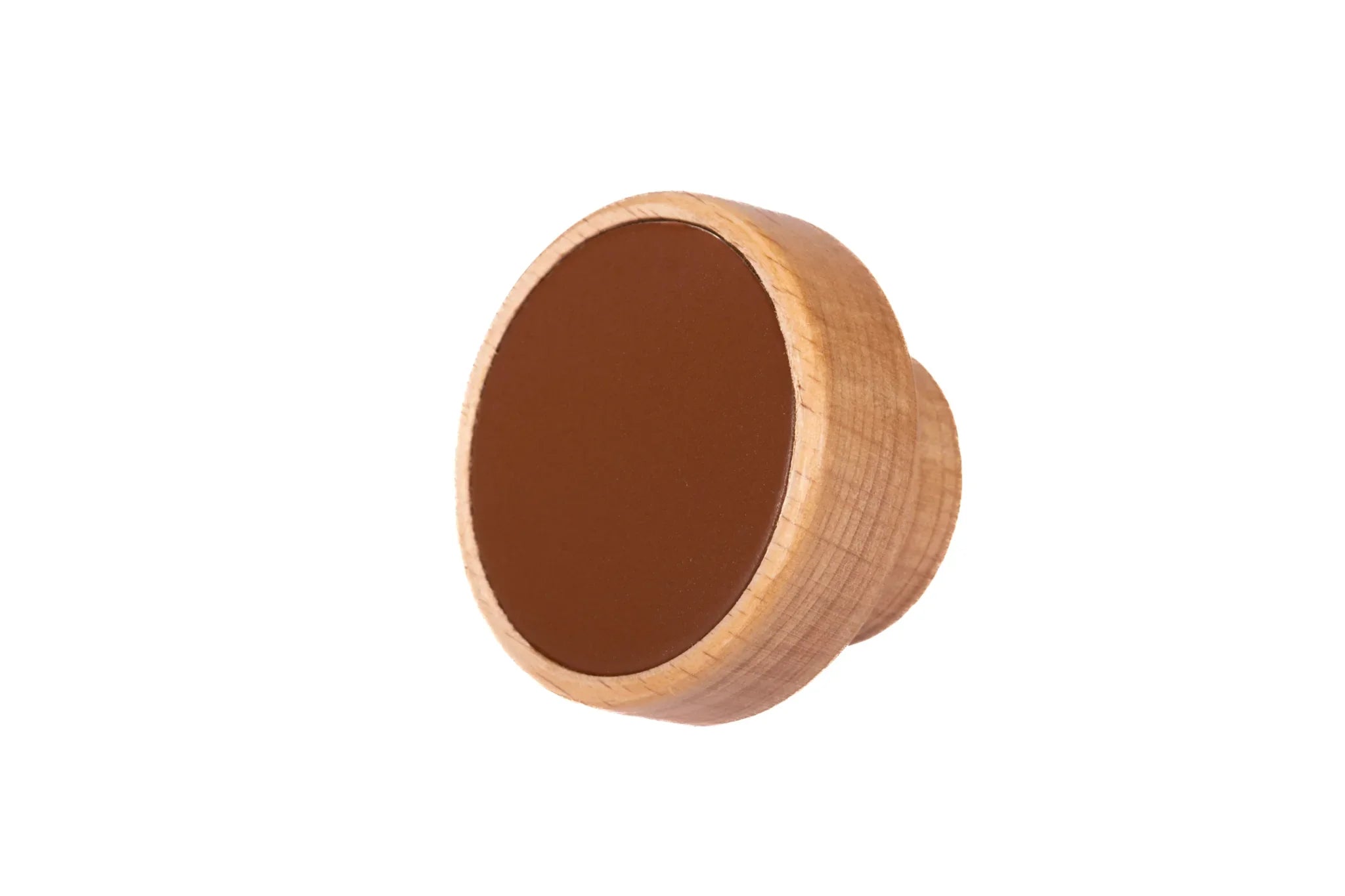 Wood round knob in beech and walnut finish by Mantara W-0040, suitable for drawers, bathroom, kids room knob.