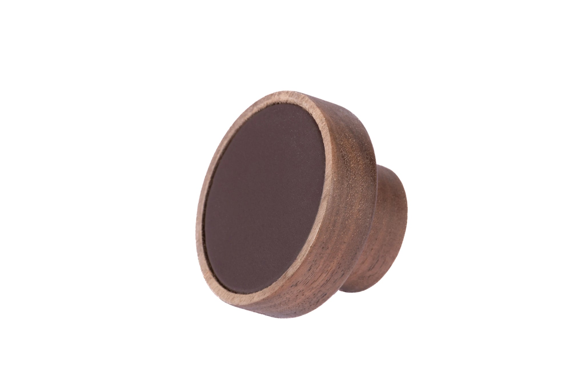 Mantara Birchwood Knob W-0040 is a modern wood knob in walnut, ideal for kitchen or dresser drawers.