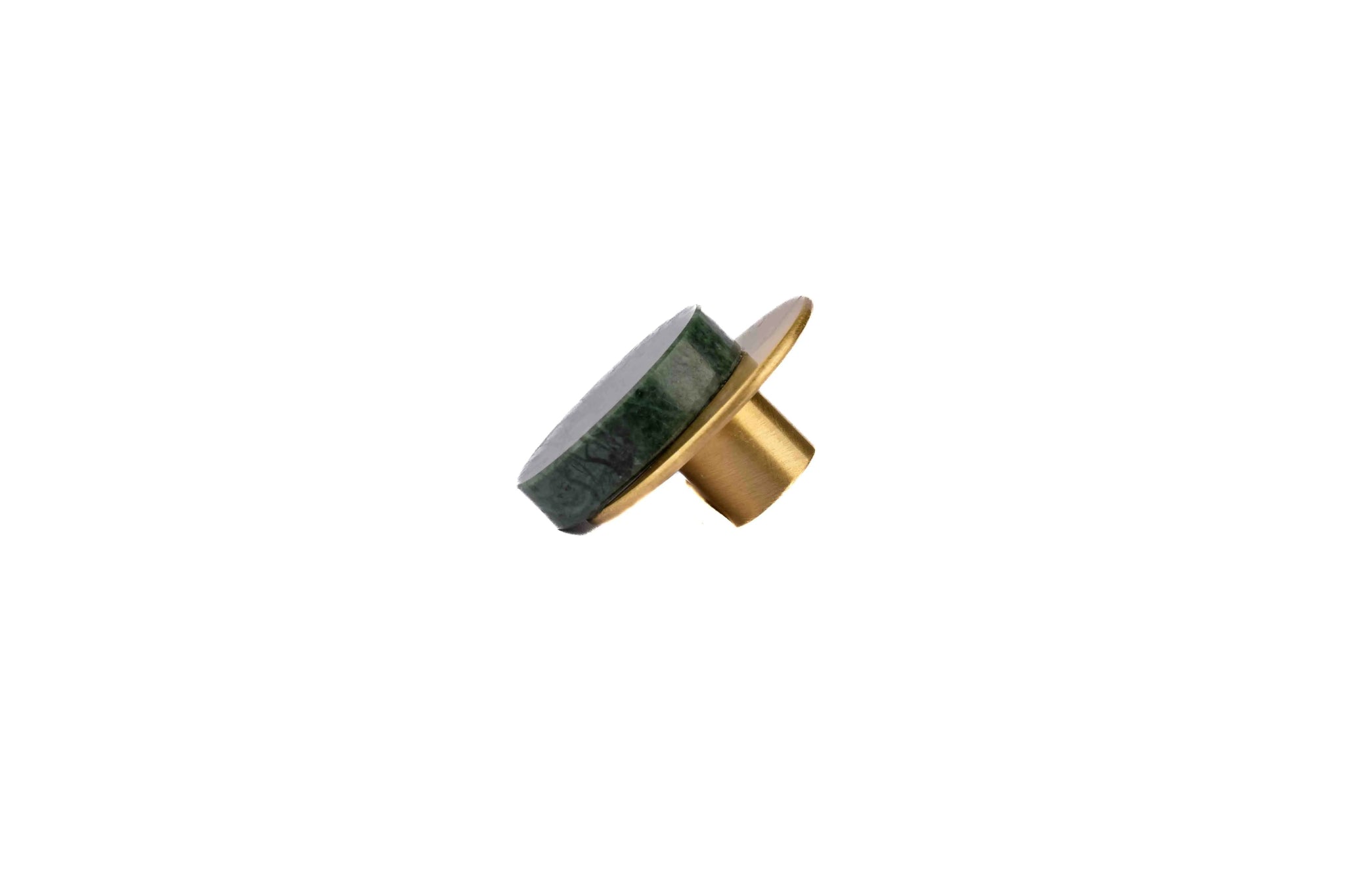 Calabra Knob M-0015 in green marble & brass, 42mm, polished face with brushed stem, for drawers by Mantara