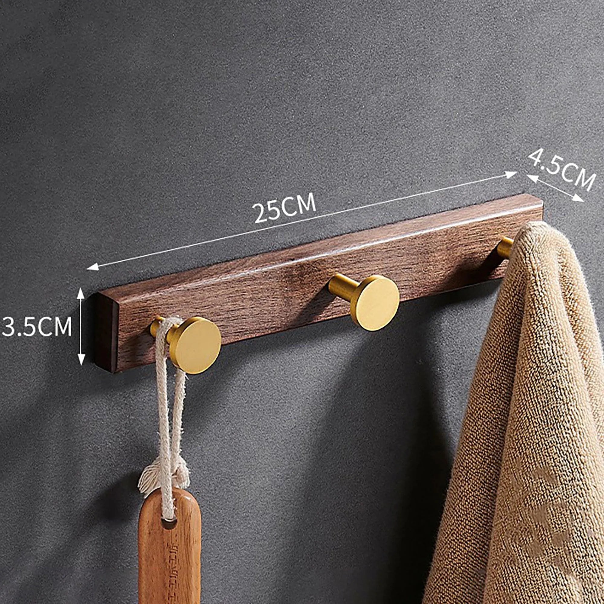 Calista Hook W-0011 in walnut & brushed brass, size 250&550mm, ideal for home & hotel spaces—by Mantara.