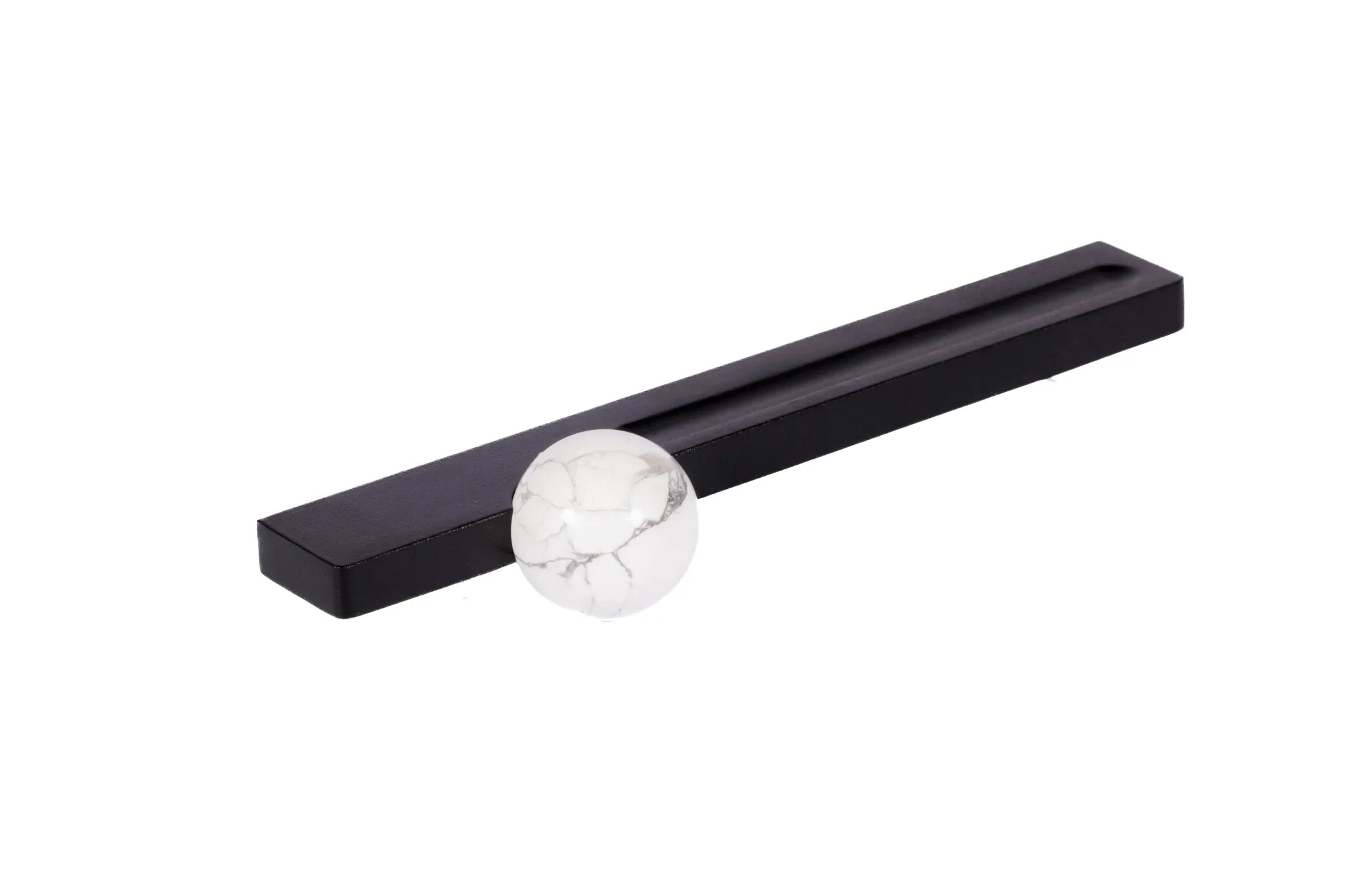 Mantara Calyx Handle M-0017 is a modern white marble handle with brushed finish, ideal for kitchen & dresser drawers.