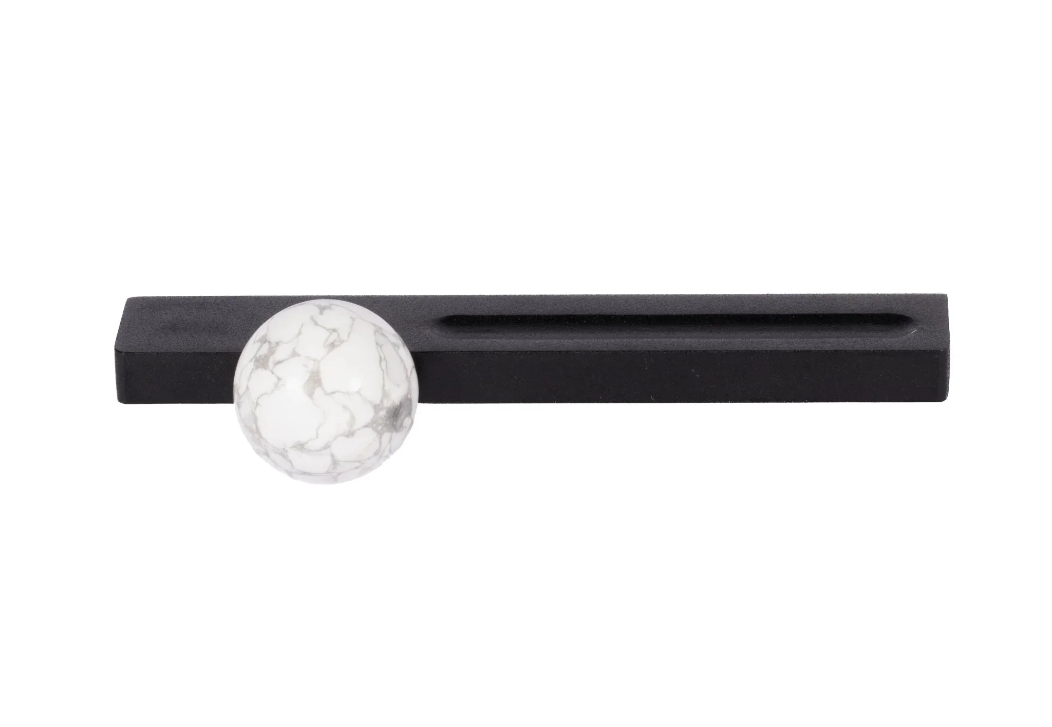 Mantara Calyx Handle M-0017 is a modern white marble handle with brushed finish, ideal for kitchen & dresser drawers.