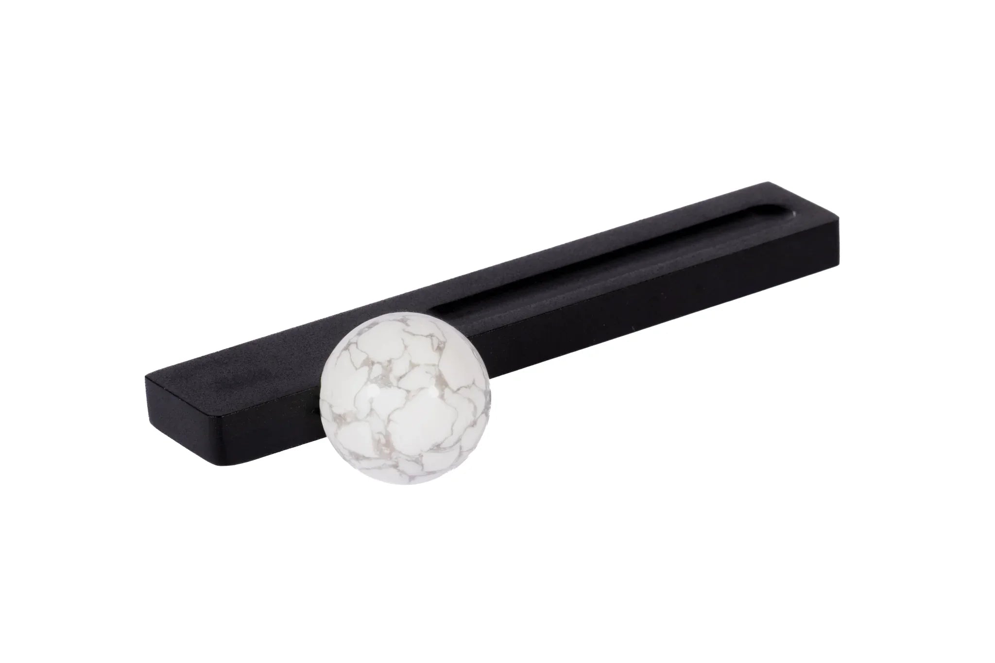 Mantara Calyx Handle M-0017 is a modern white marble handle with brushed finish, ideal for kitchen & dresser drawers.
