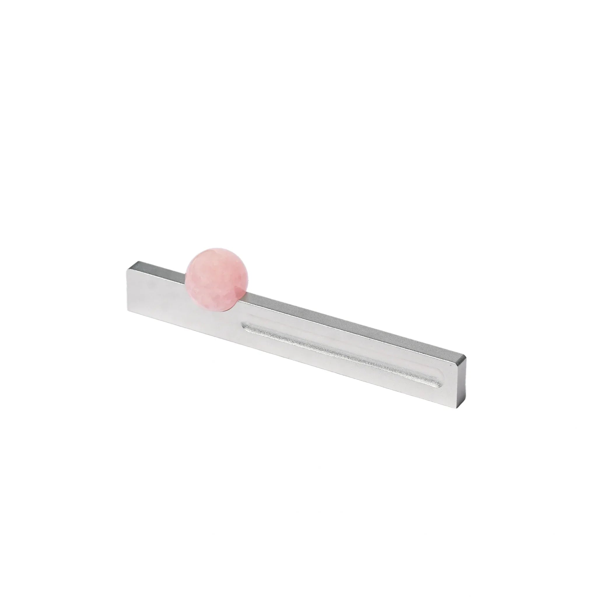 The Mantara C-0027 Calyx Handle is a modern crystal handle in silver and pink, ideal for cabinets, wardrobes, and drawers.