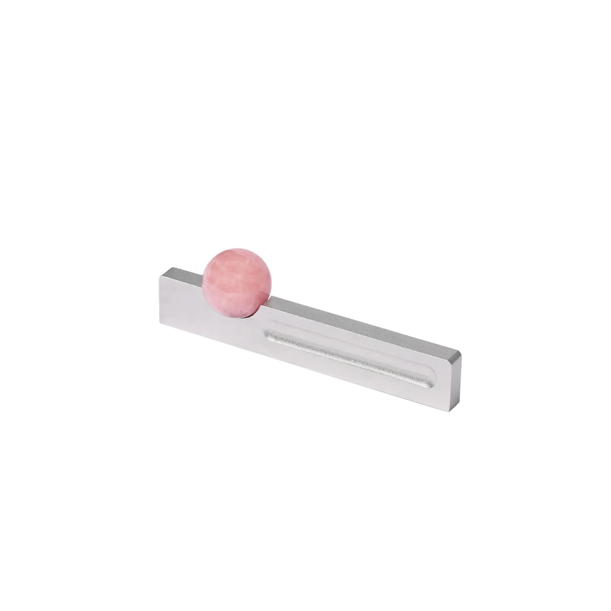 The Mantara C-0027 Calyx Handle is a modern crystal handle in silver and pink, ideal for cabinets, wardrobes, and drawers.