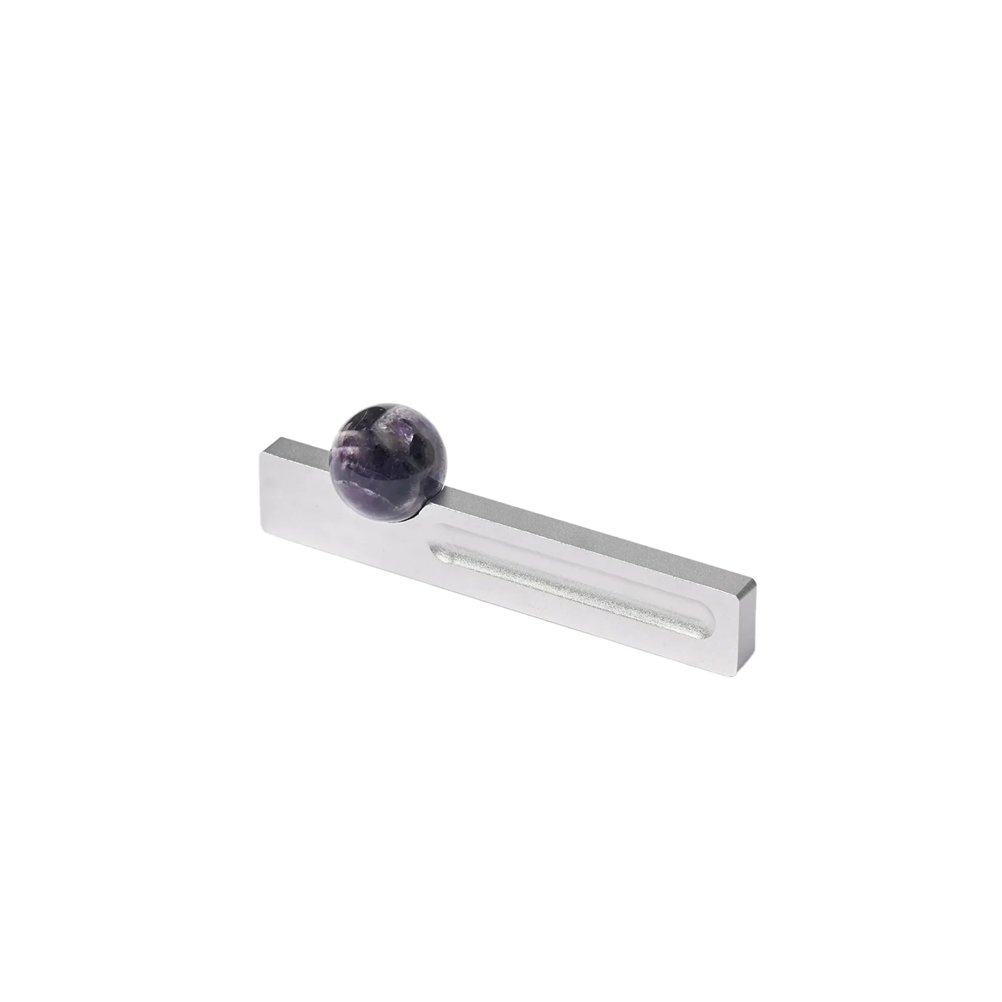 The Mantara C-0027 Calyx Handle is a modern crystal handle in silver and purple, ideal for cabinets, wardrobes, and drawers.