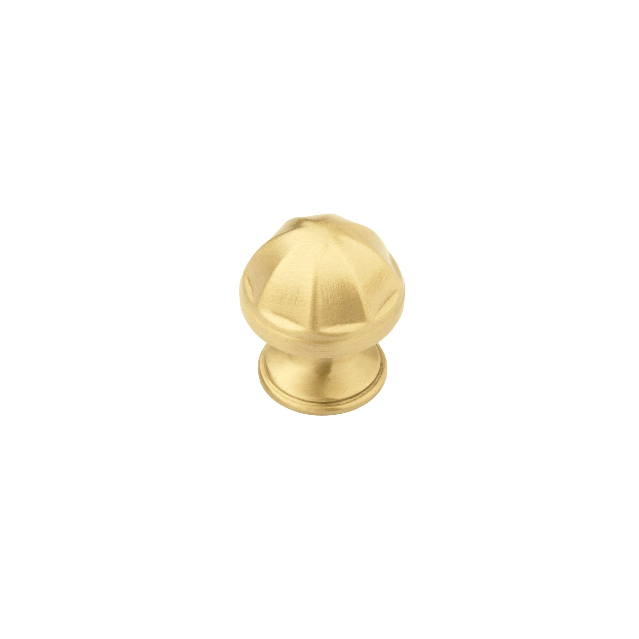 The Canopy Knob by Mantara (B-0105) is a brushed brass knob in gold, ideal for kitchens, cabinets, and furniture.