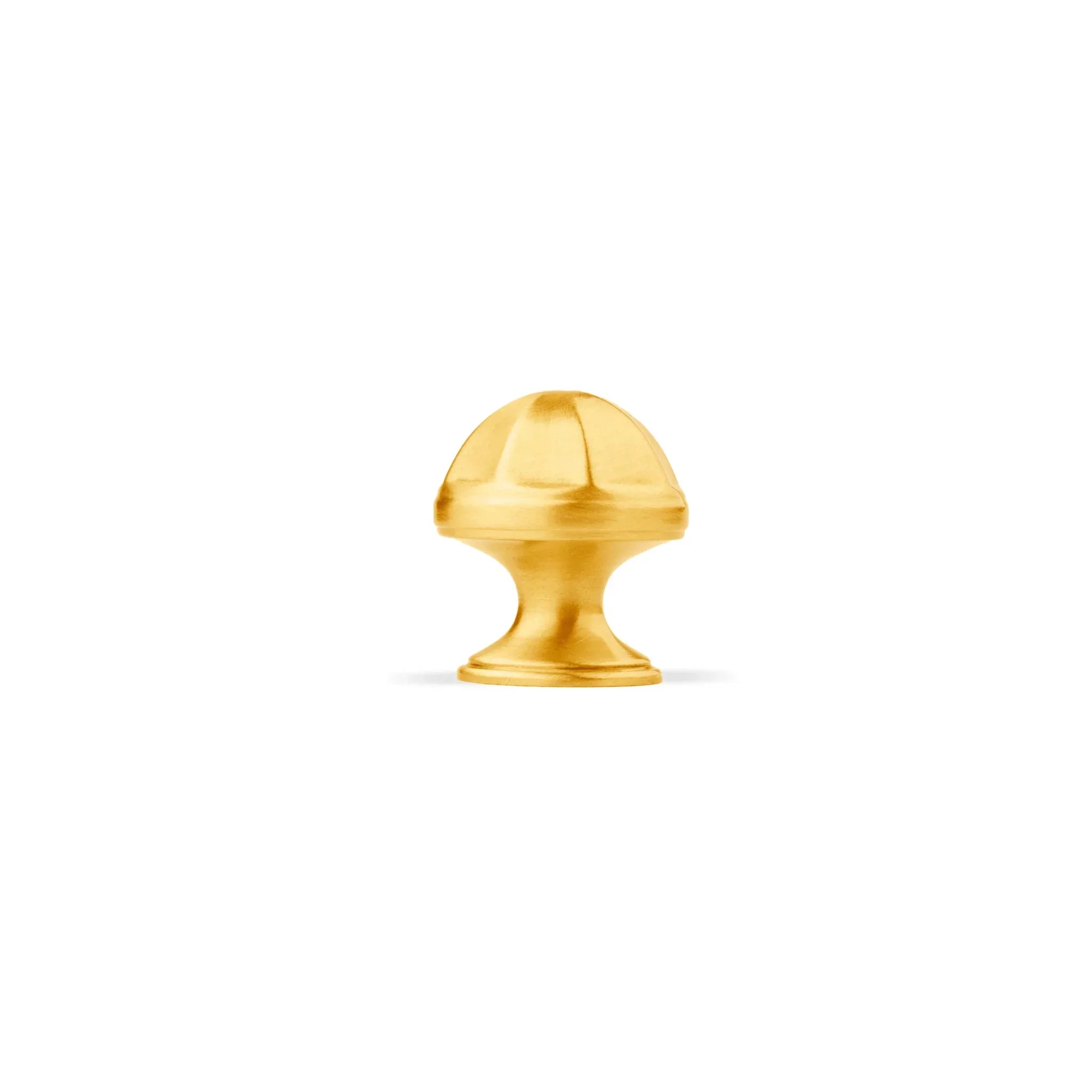 The Canopy Knob by Mantara (B-0105) is a brushed brass knob in gold, ideal for kitchens, cabinets, and furniture.