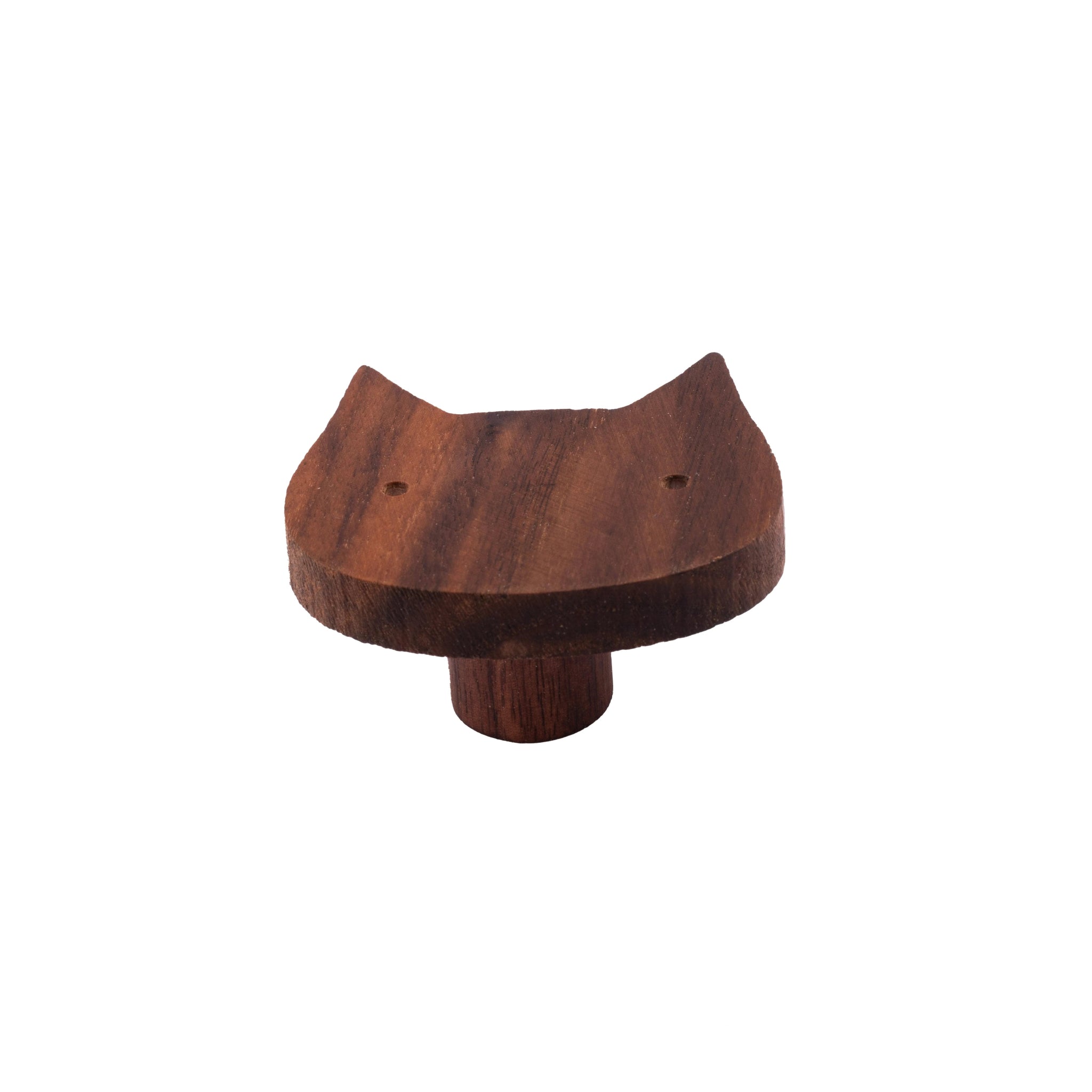 Mantara Cat Wooden Knob W-0024 is a modern wooden knob and wall hook in brushed walnut finish, ideal for kids&