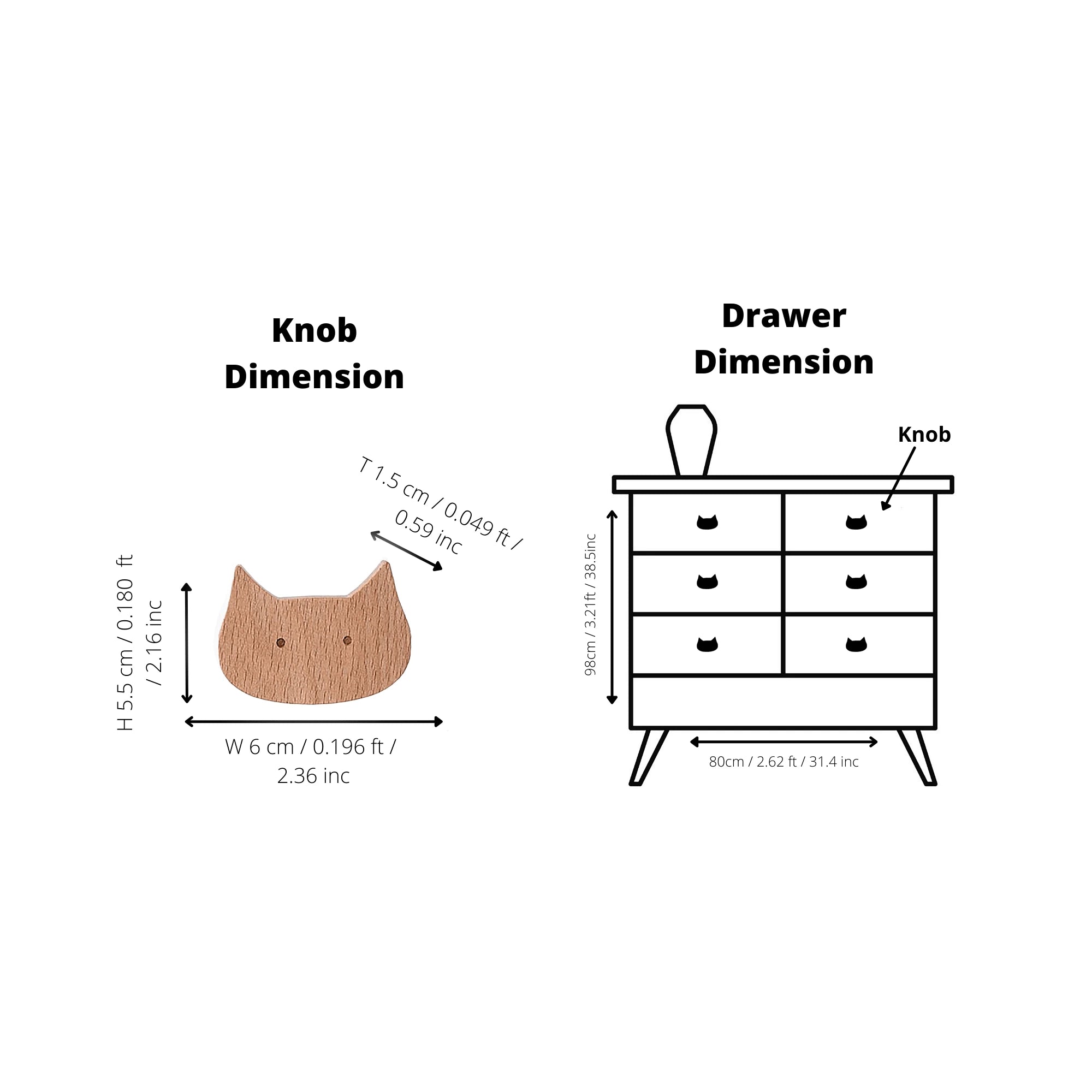 Mantara Cat Wooden Knob W-0024 is a modern wooden knob and wall hook in brushed walnut finish, ideal for kids&