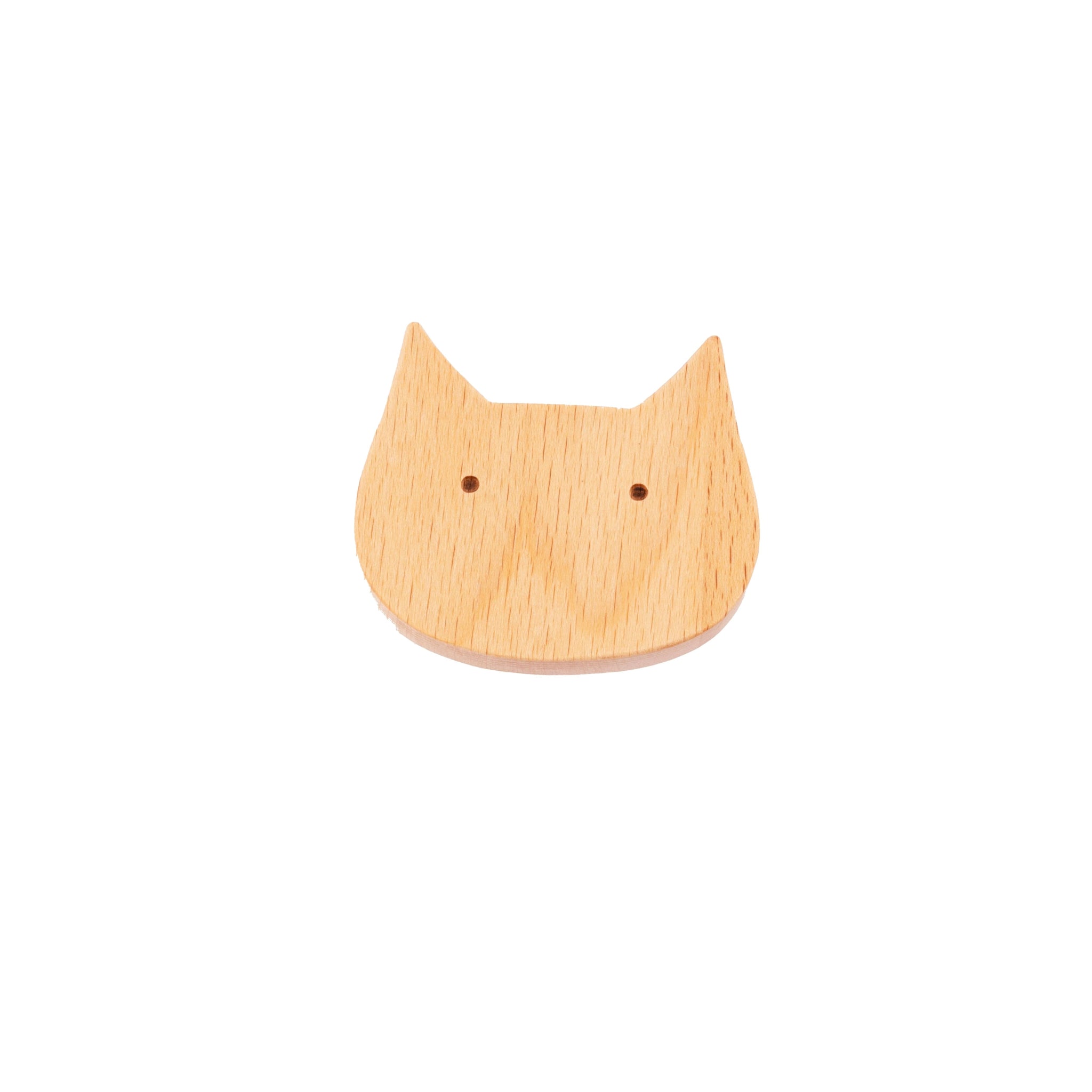 Mantara Cat Wooden Knob W-0024 is a modern wooden knob and wall hook in brushed beige finish, ideal for kids&