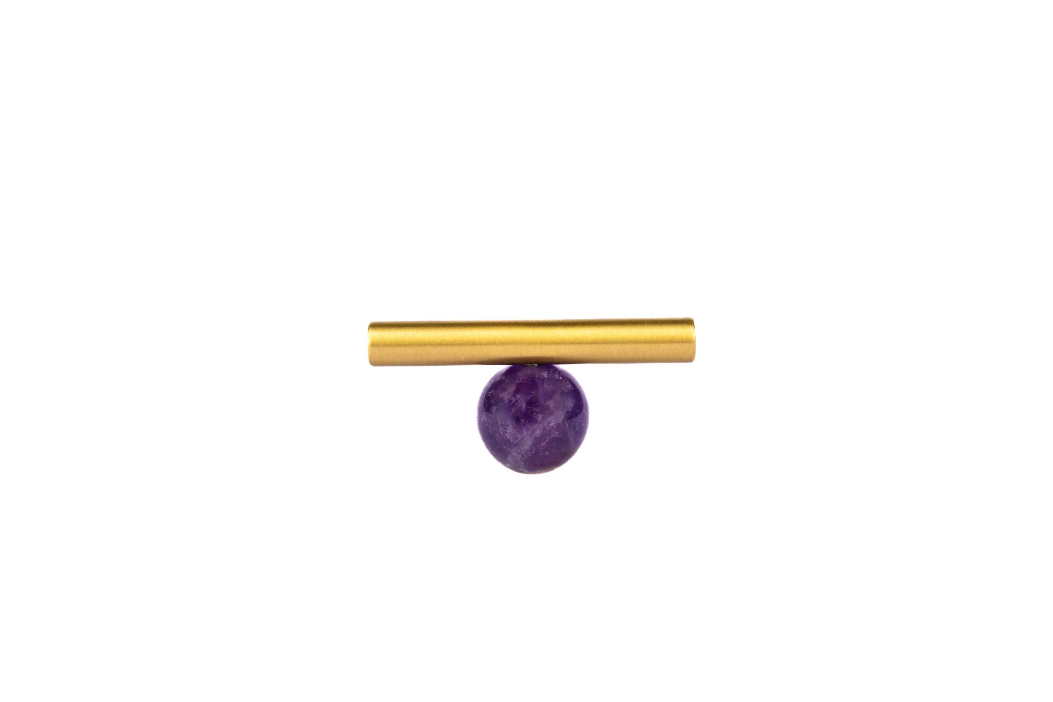 The Mantara C-0020 Chroma T-Bar is a modern crystal and brass knob in purple, ideal for drawers and cabinets.