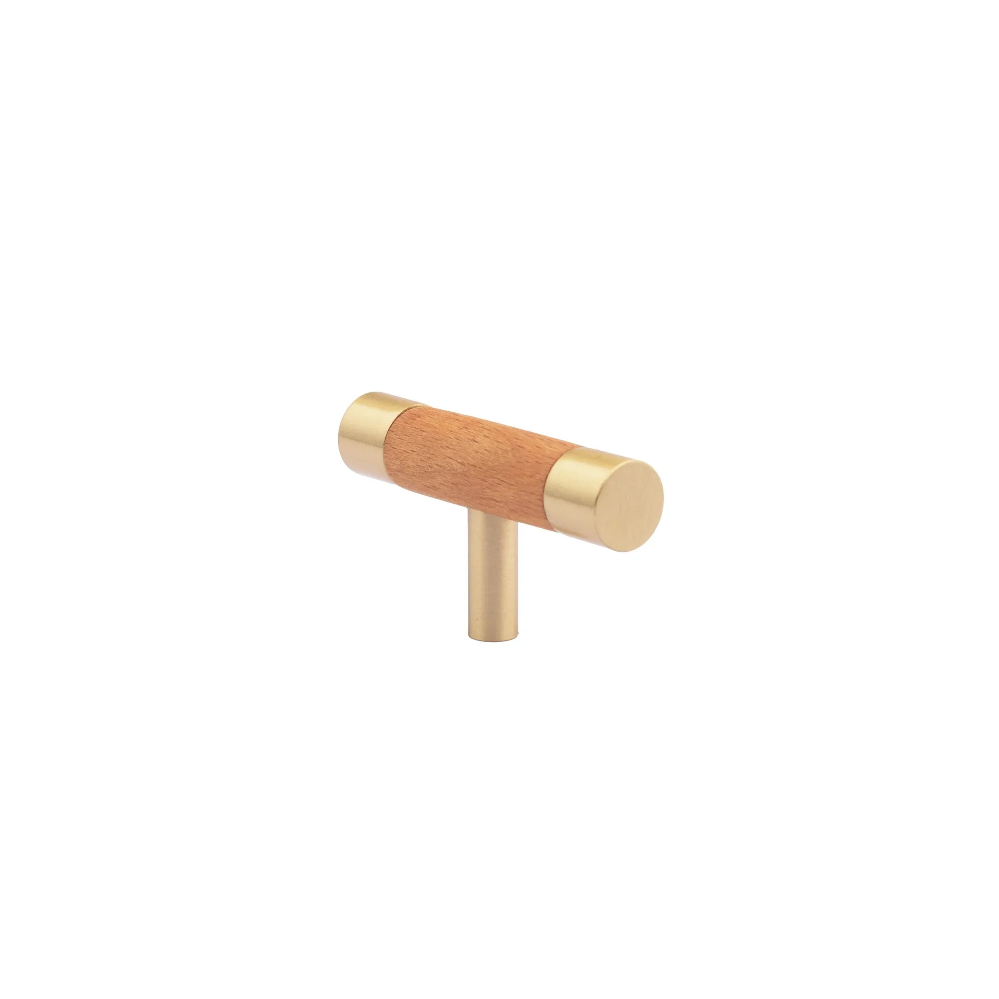 Mantara Cinnamon Handle W-0008 is a modern brass & wood handle in brown with brushed finish, ideal for wardrobes & drawers.
