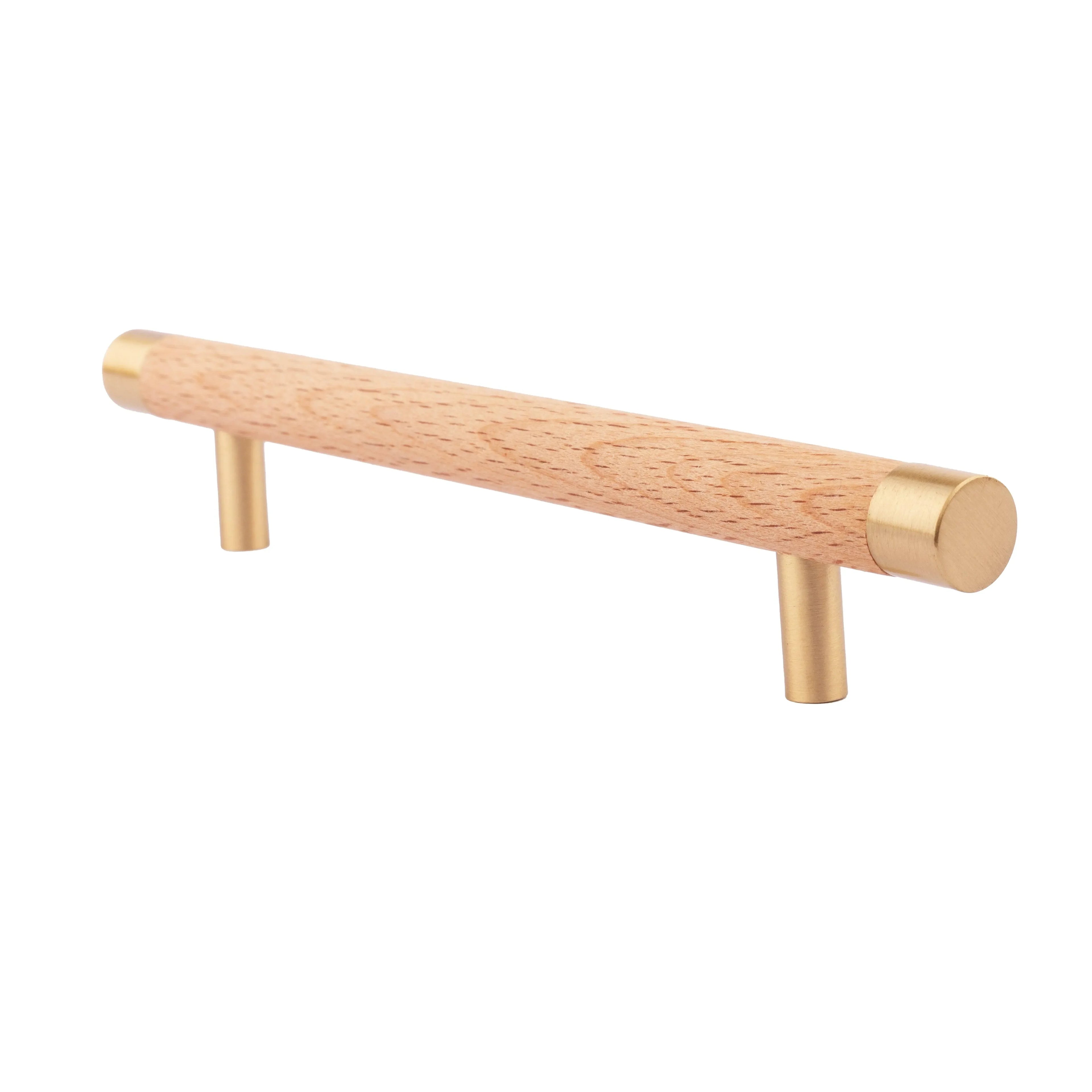 Mantara Cinnamon Handle W-0008 is a modern brass & wood handle in brown with brushed finish, ideal for wardrobes & drawers.
