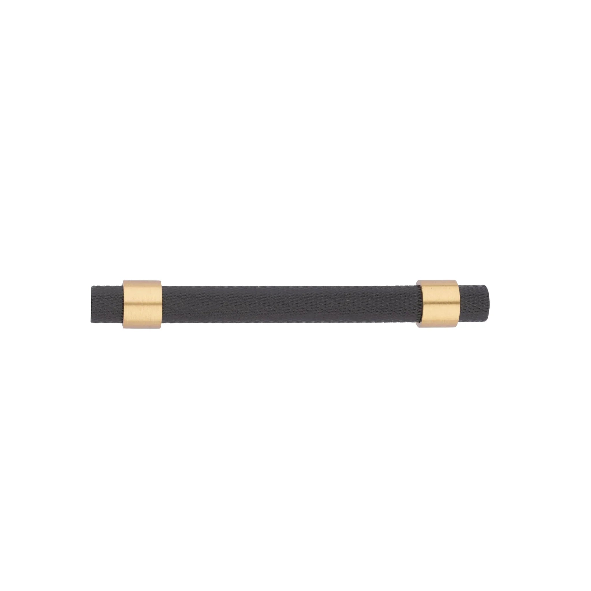 Mantara Cleo T Bar Handle B-0064 is a modern knurled brushed brass handle in black ,ideal for wardrobes and cabinets.