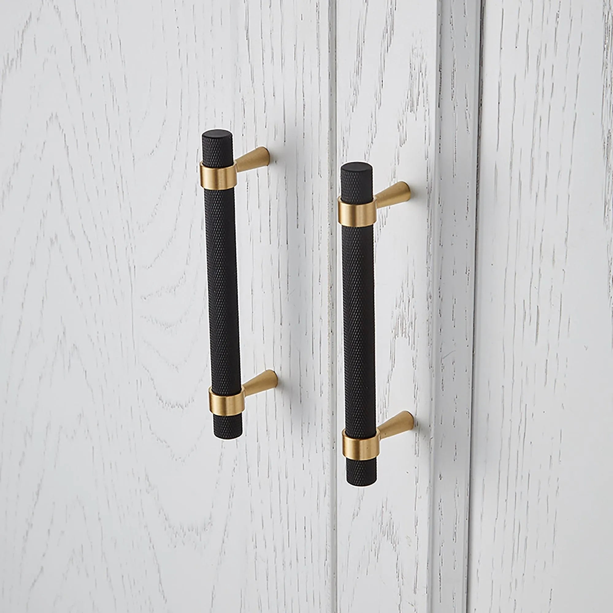 B-0064 Cleo T-Bar handle in brushed brass, sizes 50mm, 130mm, 160mm, 190mm & 224mm, for kitchen cabinets, wardrobes, and drawers by Mantara.
