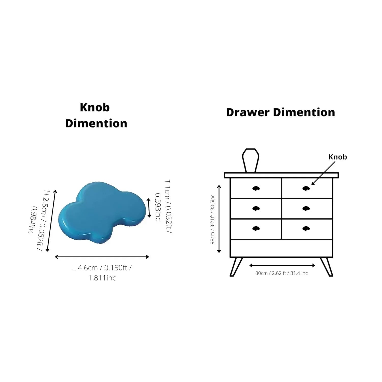 The Mantara CR-0003 Cloud Knob is a modern ceramic knob in blue with a polished finish, ideal for drawers, cabinets, and wardrobes.