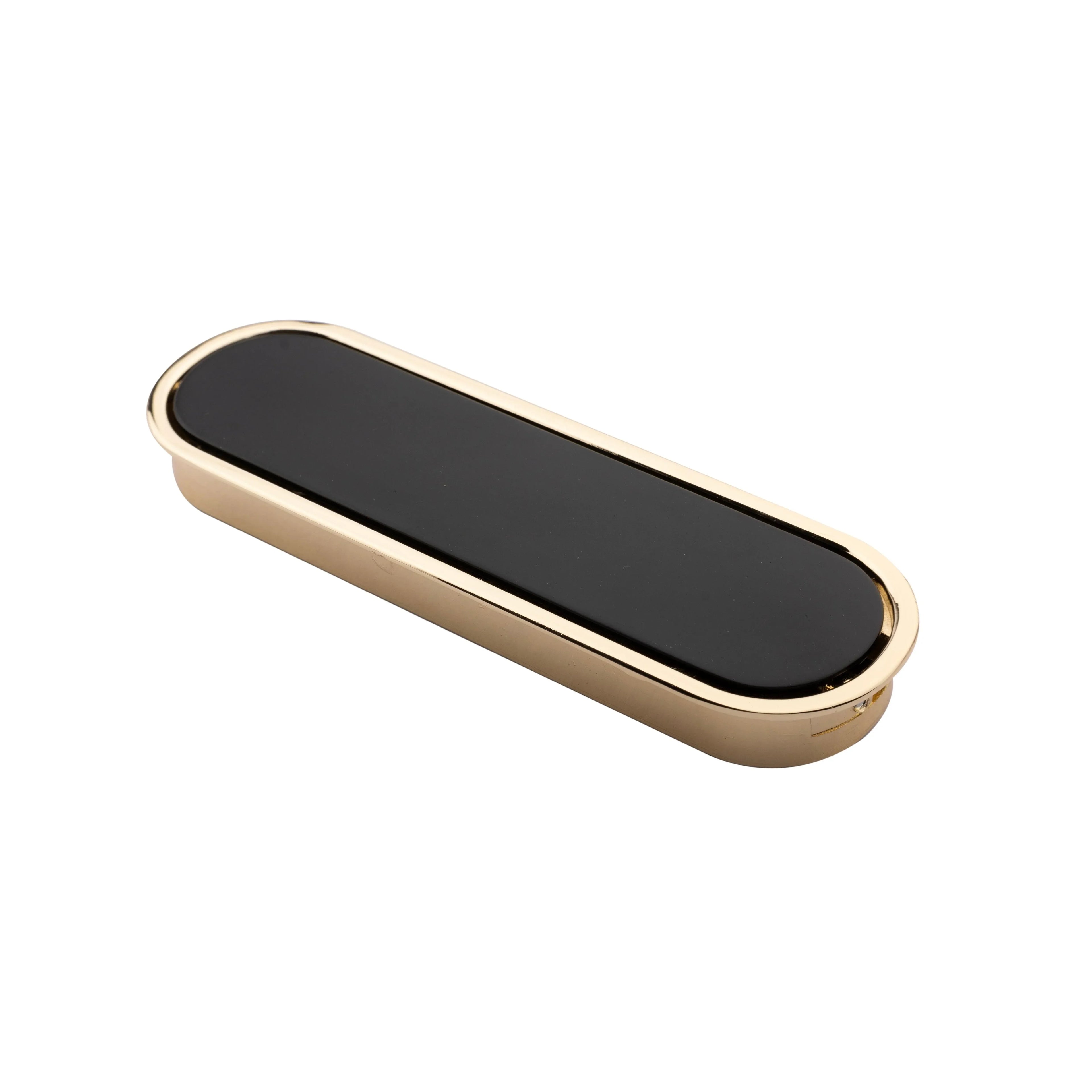 Mantara Concealed Round Handle Z-0010 is a modern zinc handle in matte black+gold, ideal for wardrobes and doors.