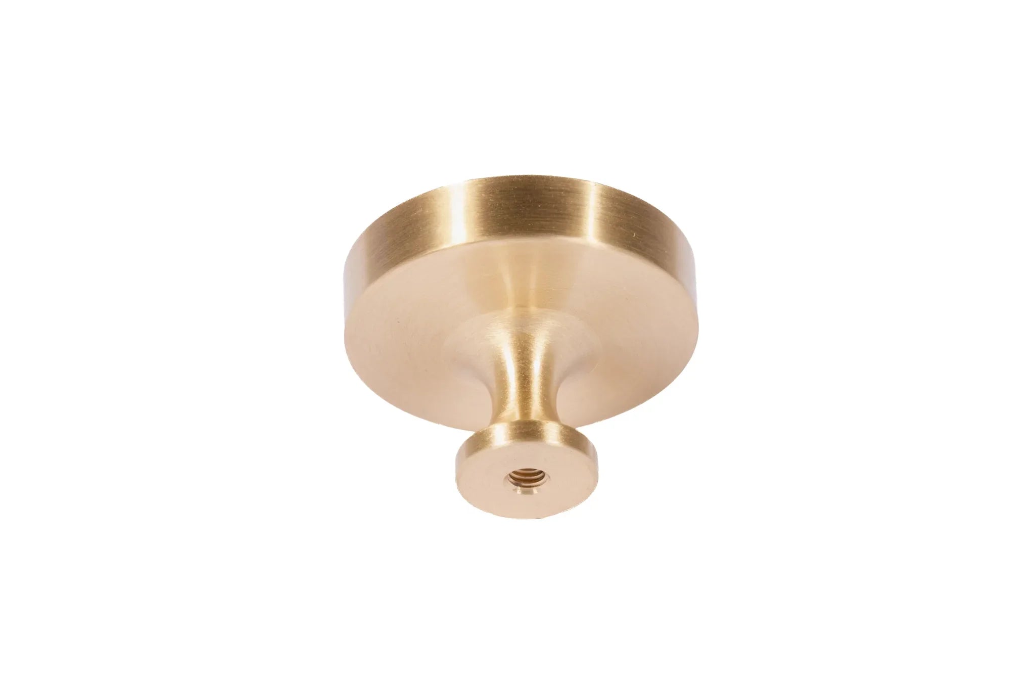 The Mantara L-0014 is a modern leather + brass knob in orange, perfect for kitchen drawers and dressers.