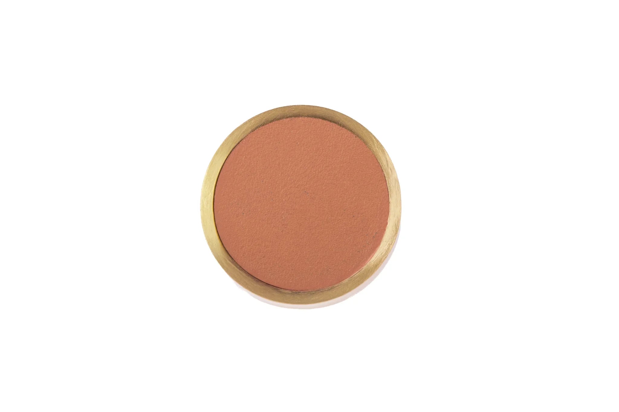 The Mantara L-0014 is a modern leather + brass knob in brown, perfect for kitchen drawers and dressers.