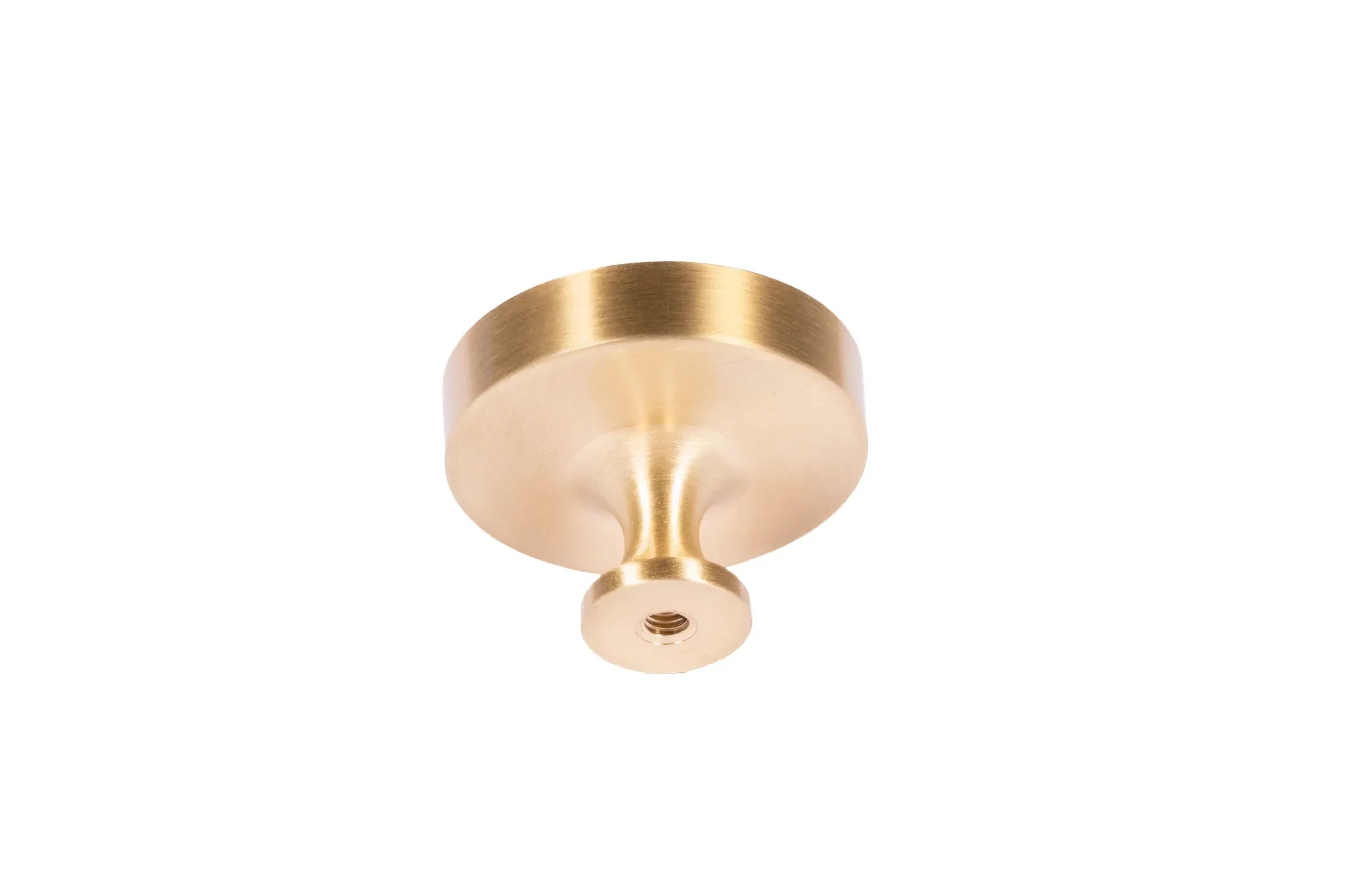 The Mantara L-0014 is a modern leather + brass knob in grey, perfect for kitchen drawers and dressers.