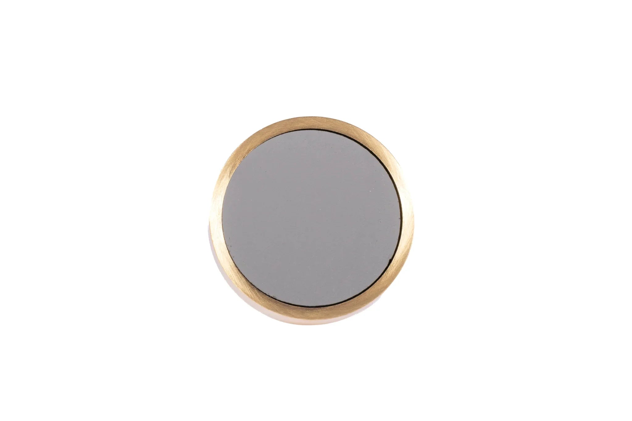 The Mantara L-0014 is a modern leather + brass knob in grey, perfect for kitchen drawers and dressers.