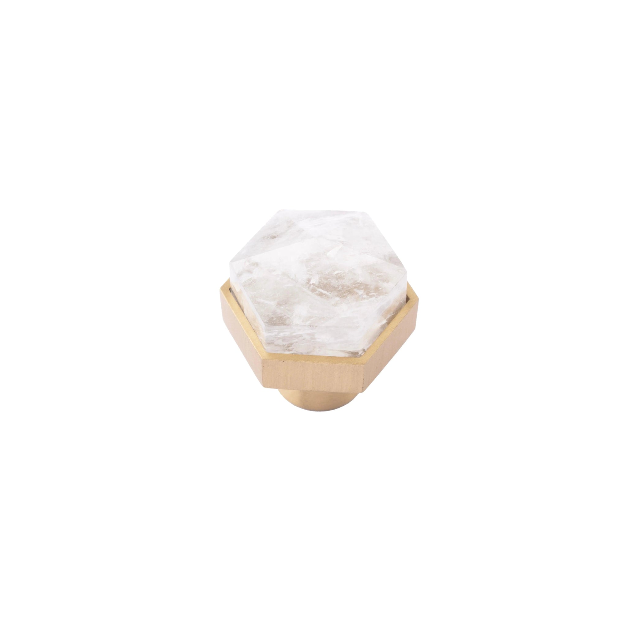 The Mantara C-0005 is a modern crystal + brass knob in white, ideal for cabinets and wardrobes.