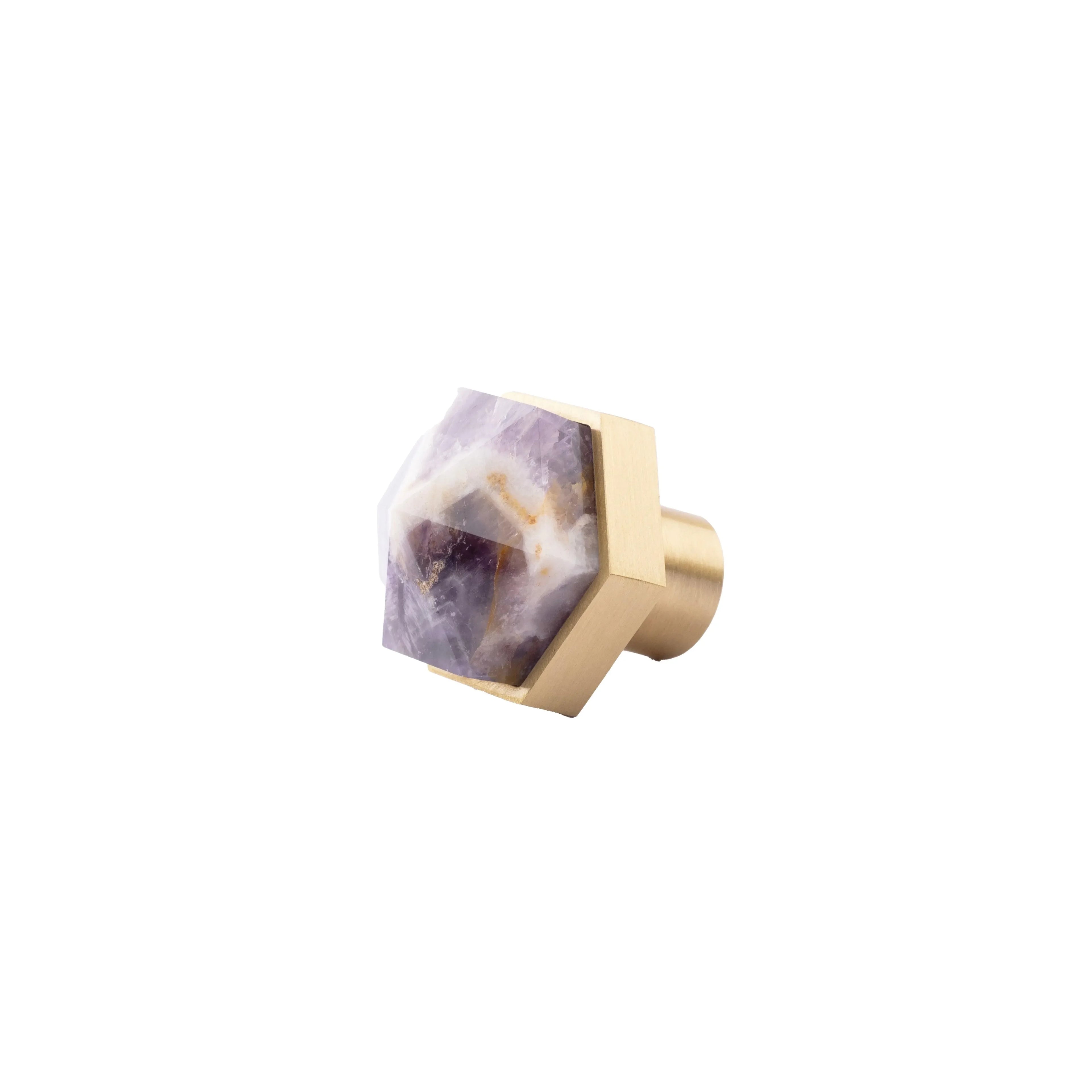 The Mantara C-0005 is a modern crystal + brass knob in purple, ideal for cabinets and wardrobes.
