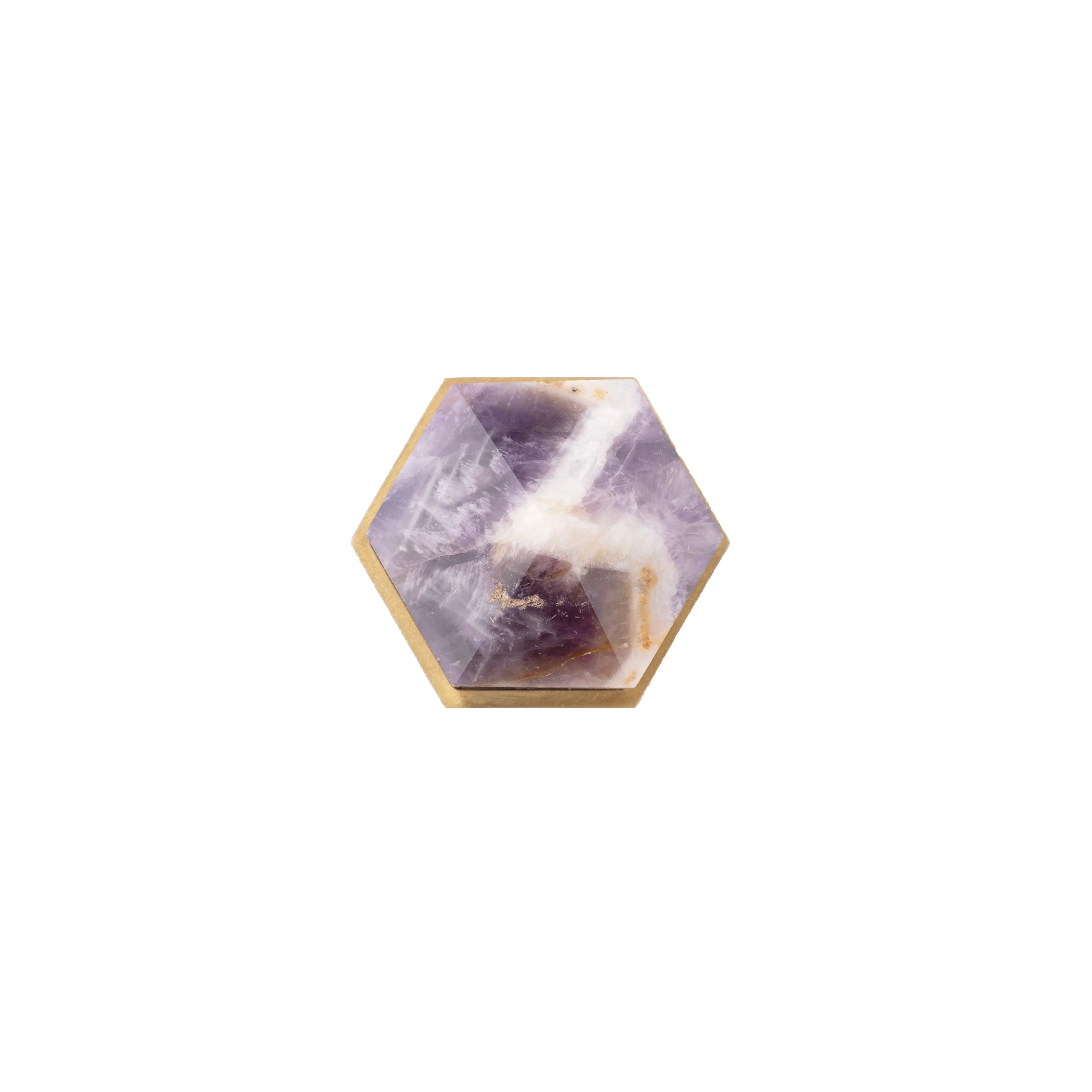 The Mantara C-0005 is a modern crystal + brass knob in purple, ideal for cabinets and wardrobes.