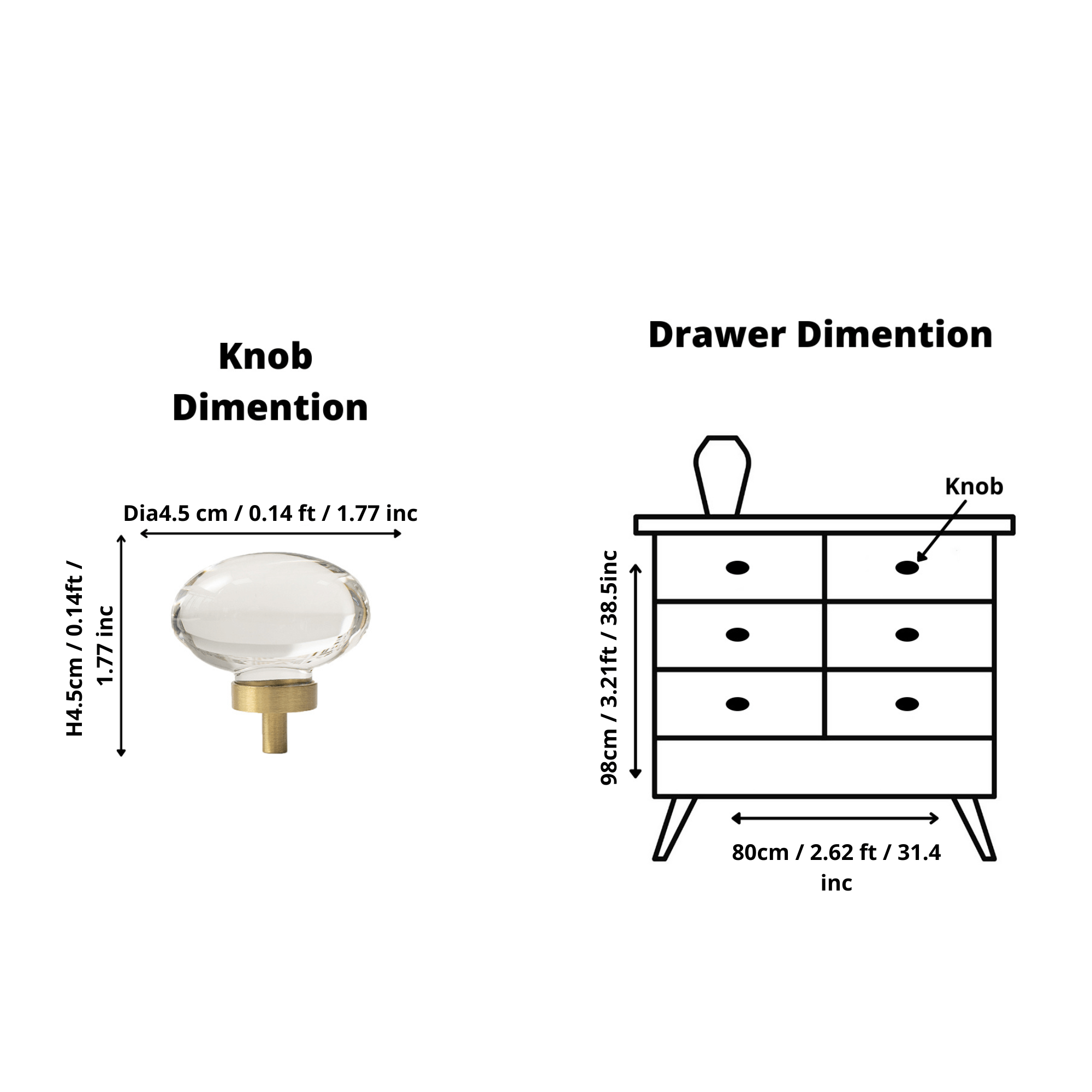 The Mantara C-0008 is a modern artificial crystal + brass knob in white/brass, ideal for wardrobes and drawers.