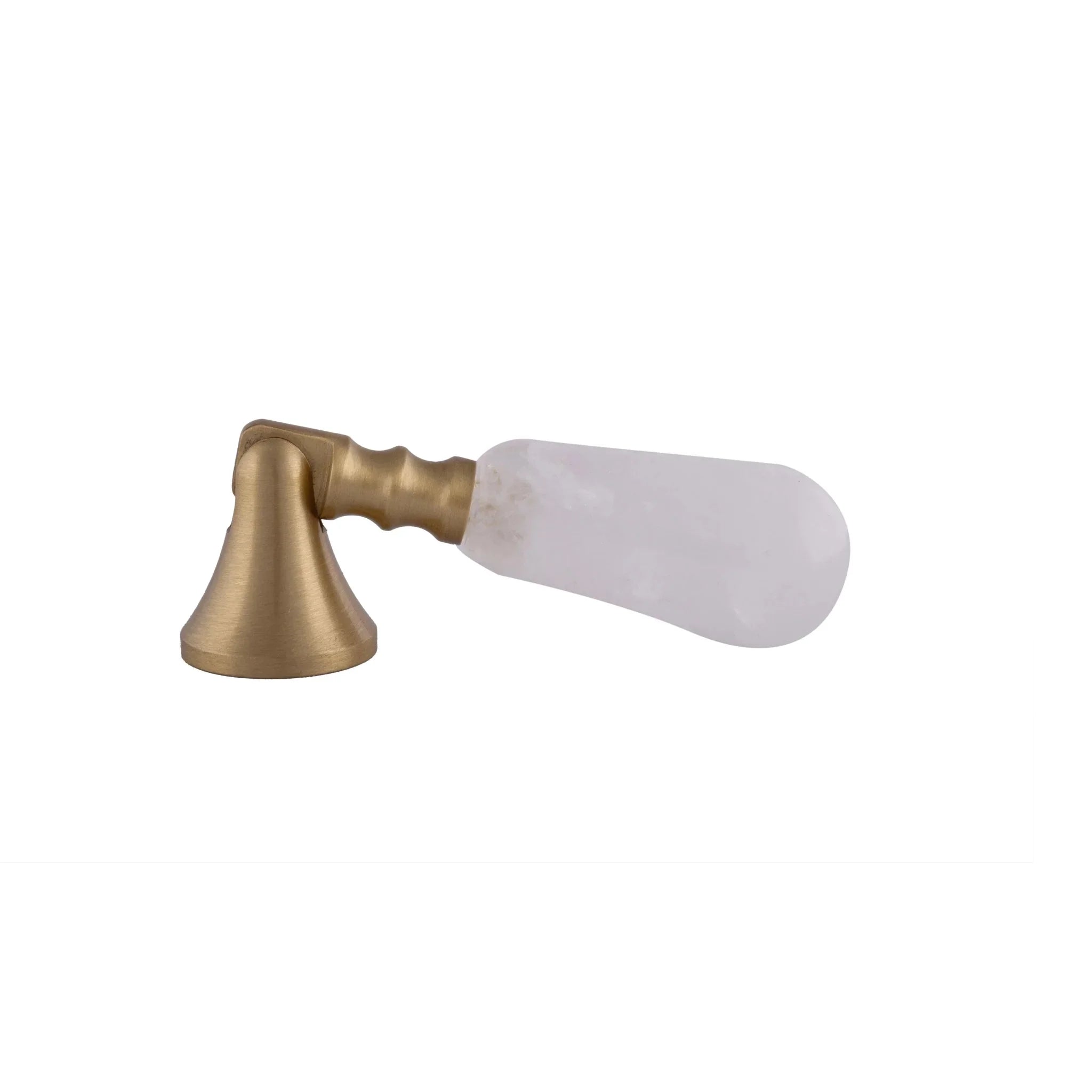The Mantara C-0007 is a modern natural crystal + brass drop knob in white, ideal for wardrobes and drawers.