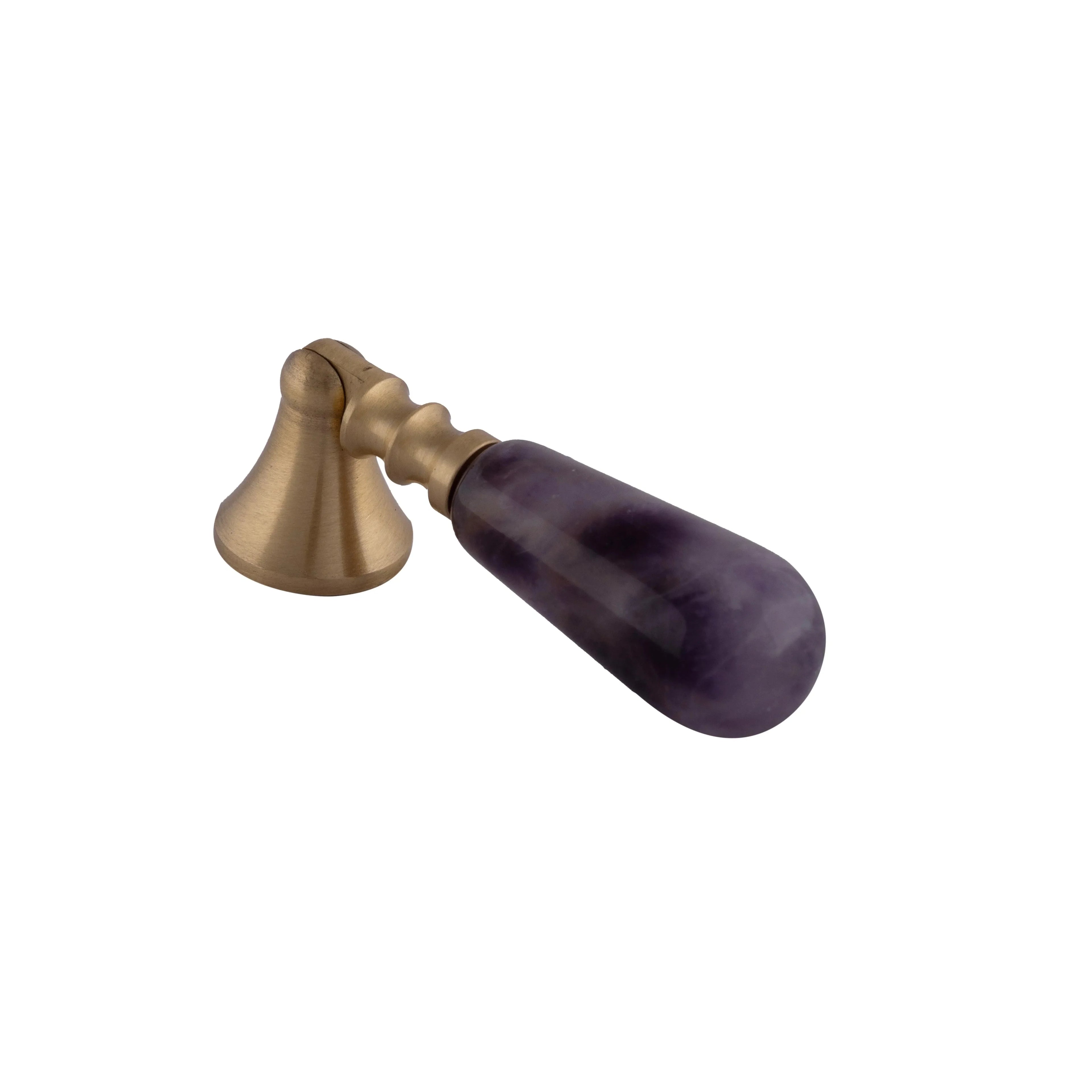 The Mantara C-0007 is a modern natural crystal + brass drop knob in purple, ideal for wardrobes and drawers.