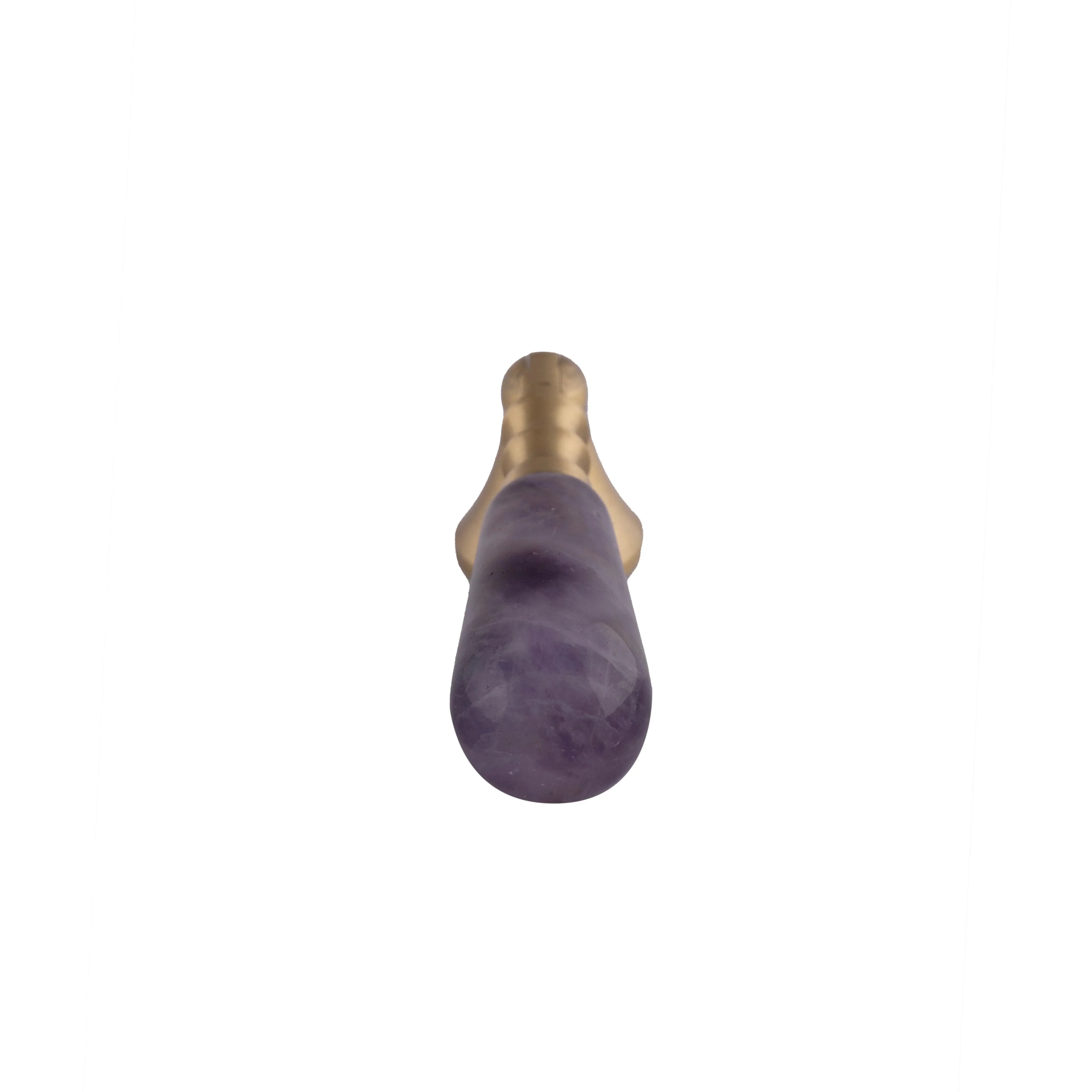 The Mantara C-0007 is a modern natural crystal + brass drop knob in purple, ideal for wardrobes and drawers.