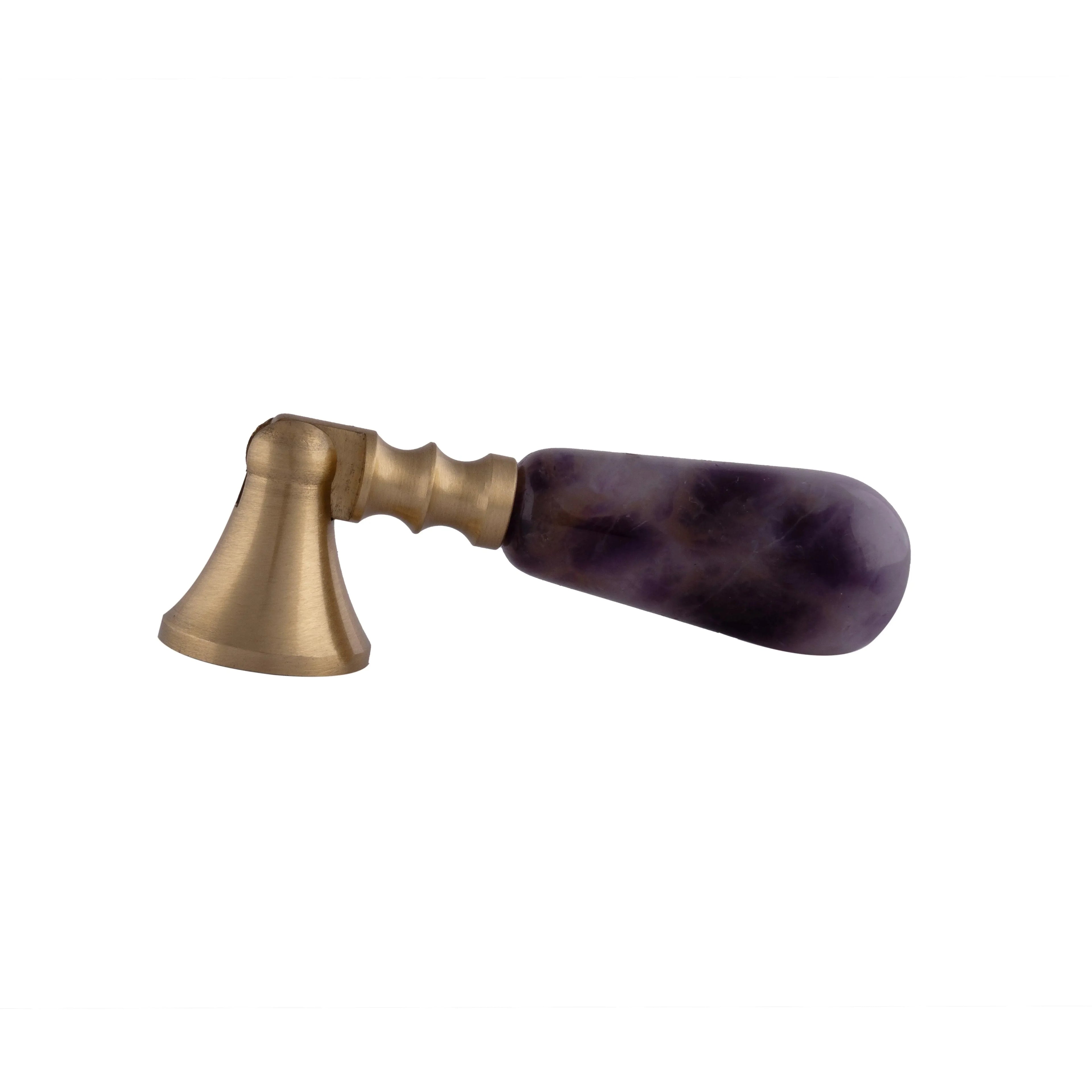 The Mantara C-0007 is a modern natural crystal + brass drop knob in purple, ideal for wardrobes and drawers.