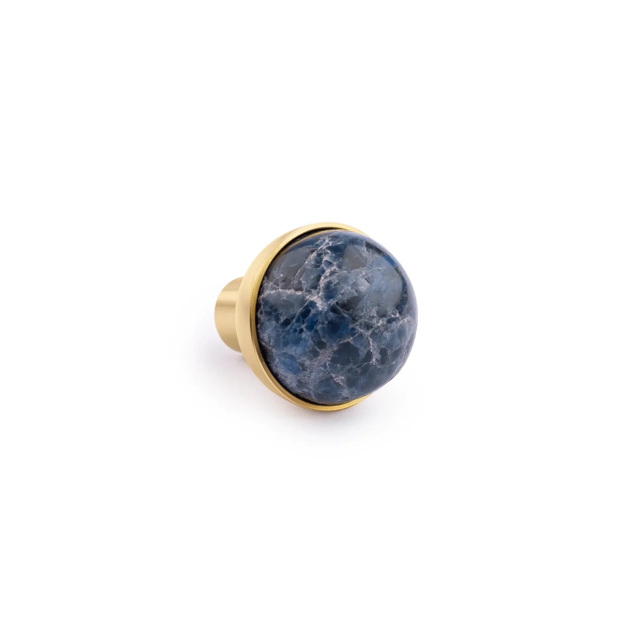 The Mantara C-0006 is a modern crystal + brass knob in blue, ideal for drawers and cabinets.