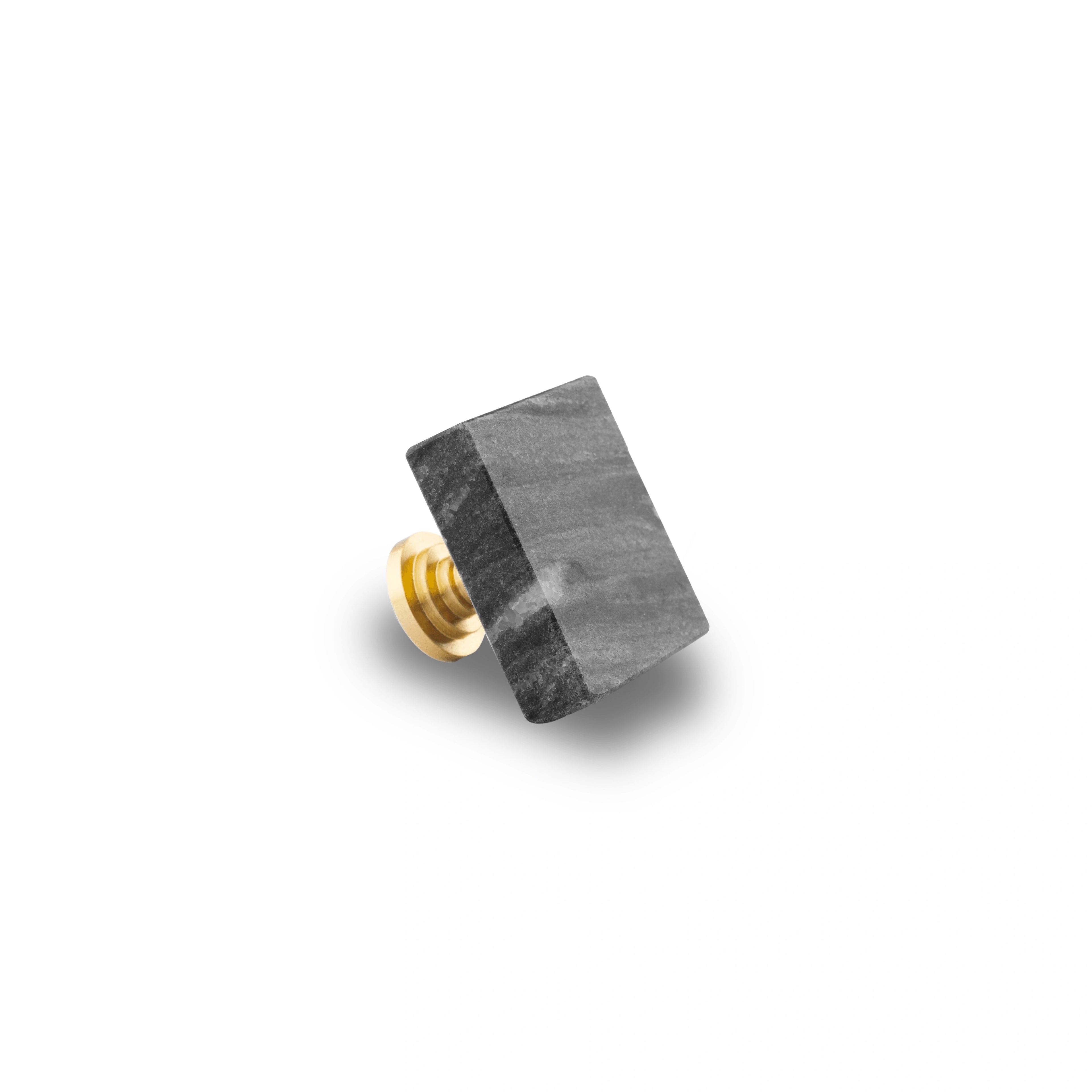 The Mantara M-0007 Diamonds Knob is a modern marble and brass square knob in grey and brass, ideal for kitchens and furniture.