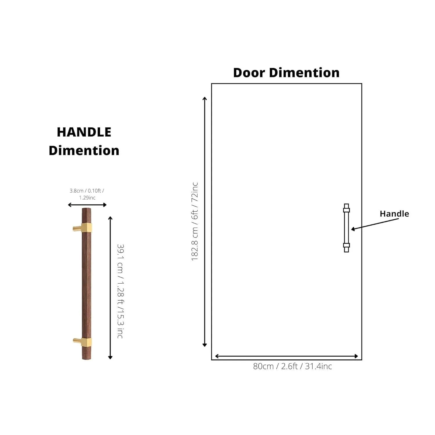 Ebonex Handle W-0009 in brushed brass & walnut, sizes 70–391mm, suits doors, cabinets & wardrobes—by Mantara.