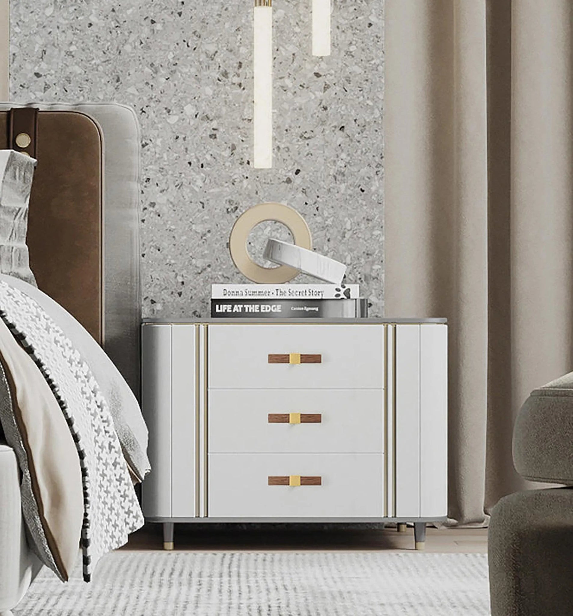 Ebonex Handle W-0009 in brushed brass & walnut, sizes 70–391mm, suits doors, cabinets & wardrobes—by Mantara.