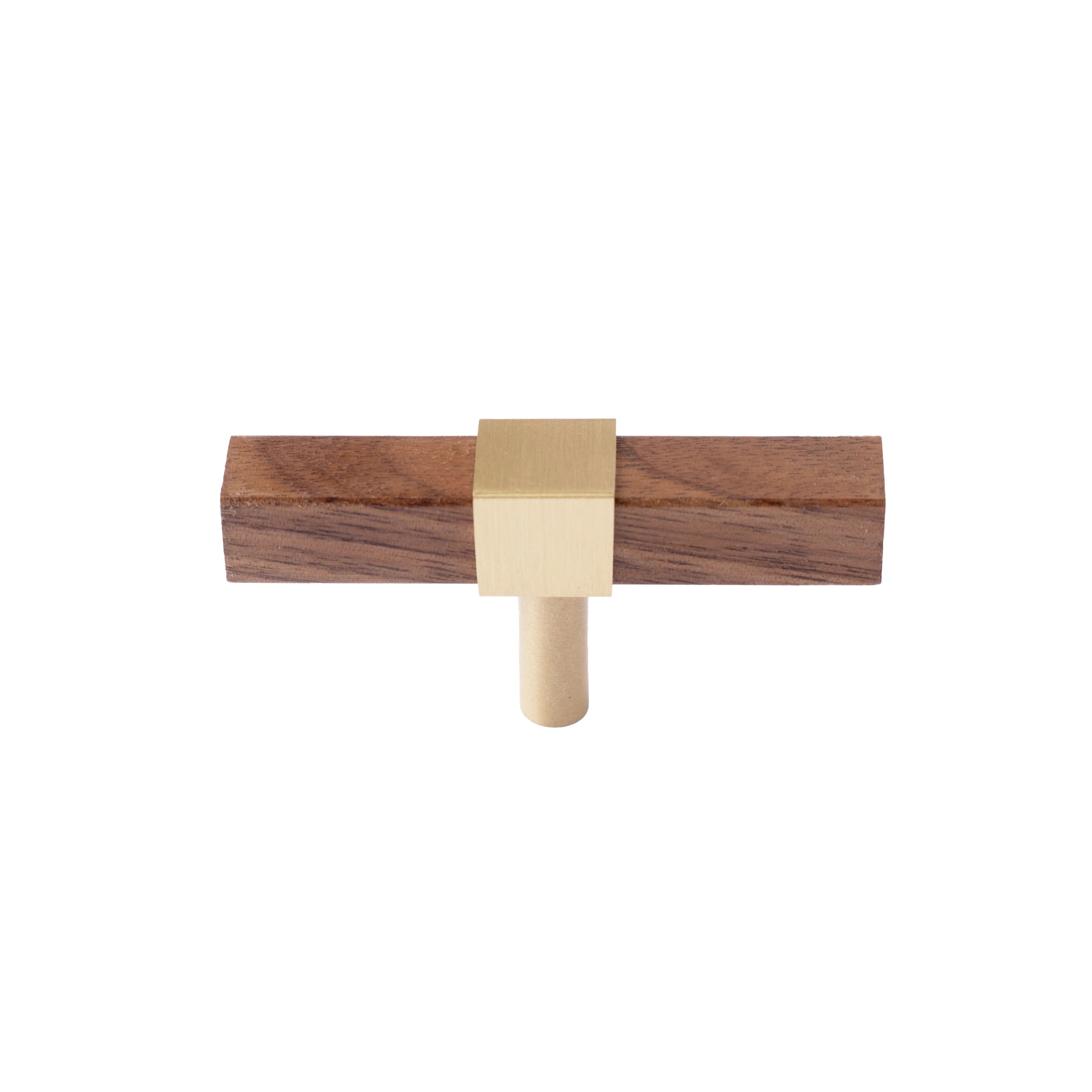 Ebonex Handle W-0009 in brushed brass & walnut, sizes 70–391mm, suits doors, cabinets & wardrobes—by Mantara.