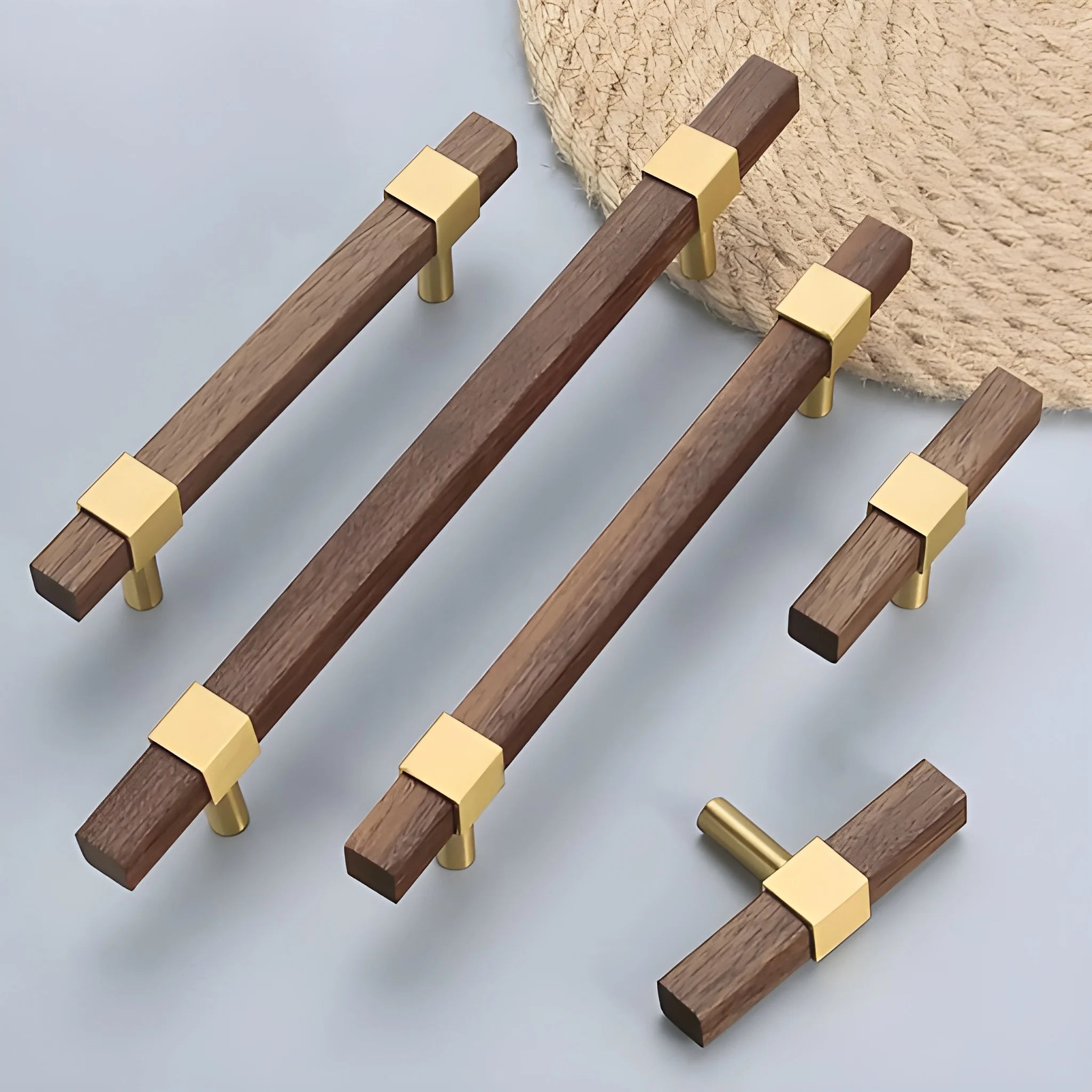 Mantara Ebonex Handle W-0009 is a modern brass & walnut handle in brown with brushed finish, ideal for doors & furniture.