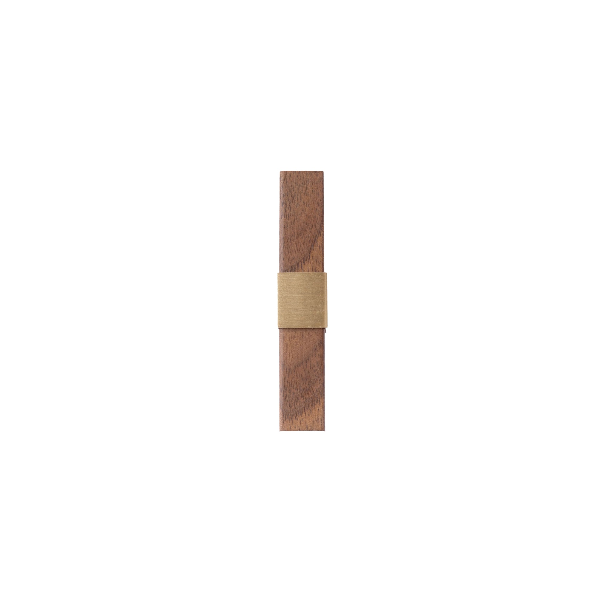 Ebonex Handle W-0009 in brushed brass & walnut, sizes 70–391mm, suits doors, cabinets & wardrobes—by Mantara.