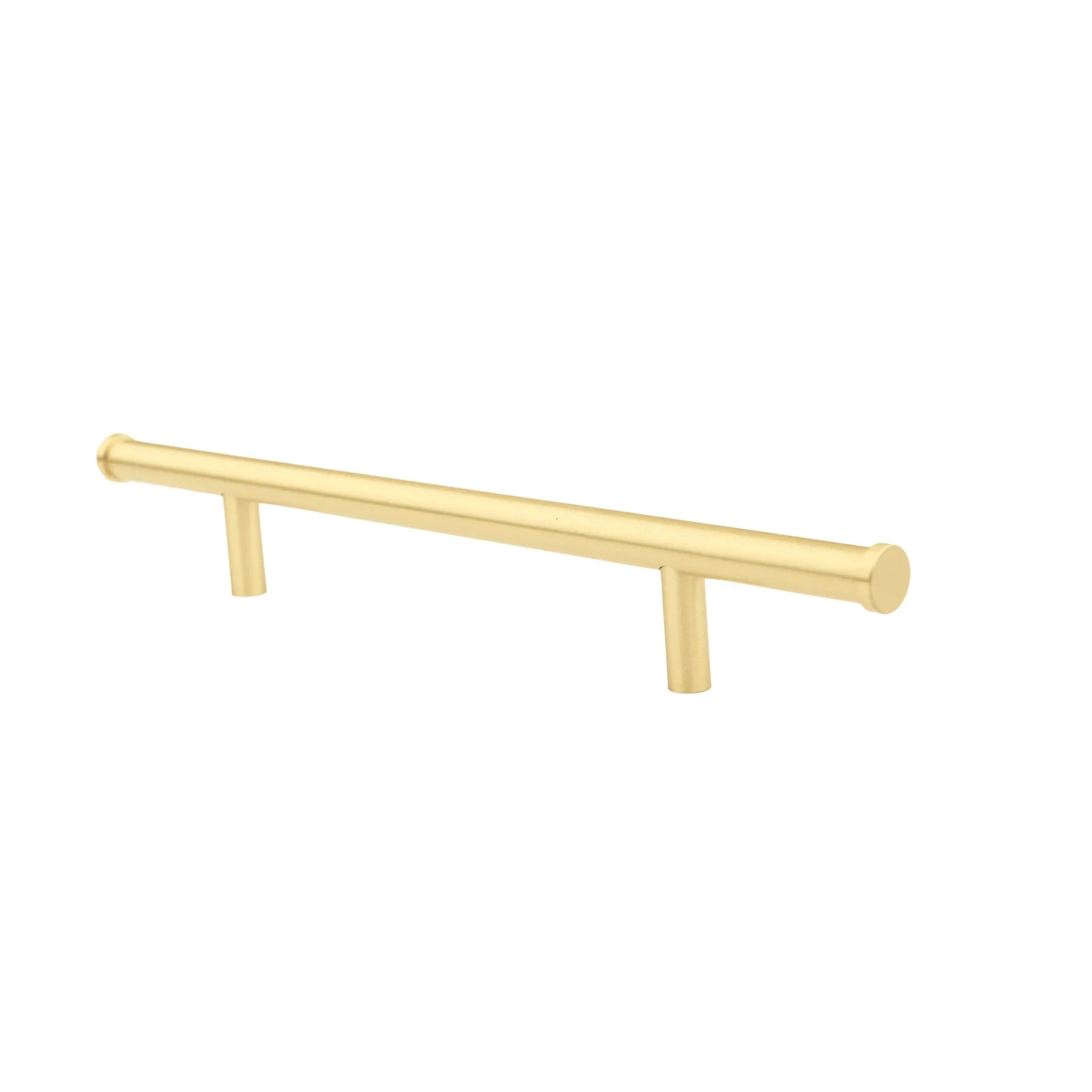 Mantara Eleanora Handle B-0058 is a modern solid brass handle in brushed gold, ideal for cabinets, doors, and wardrobes.